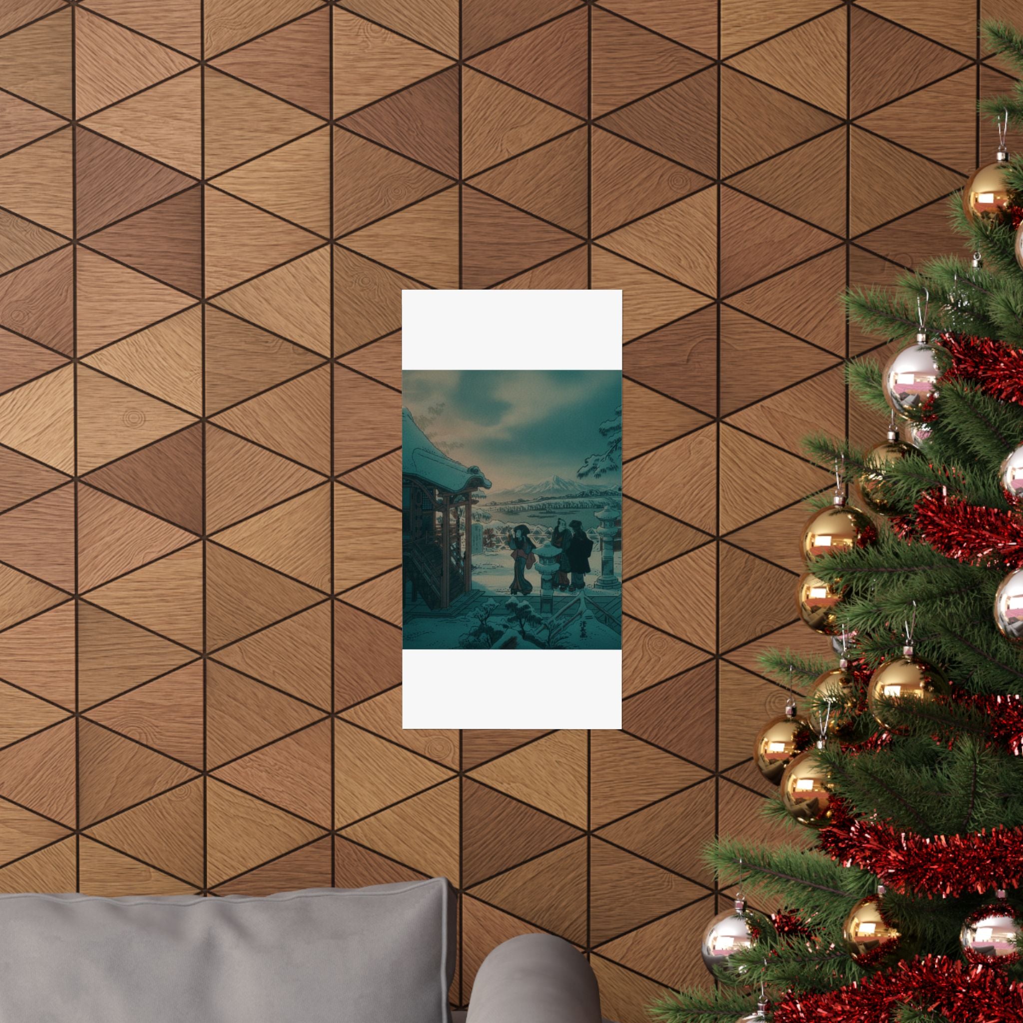 Cinematic — Snow Scene With Figures Outside A Temple — Matte Poster