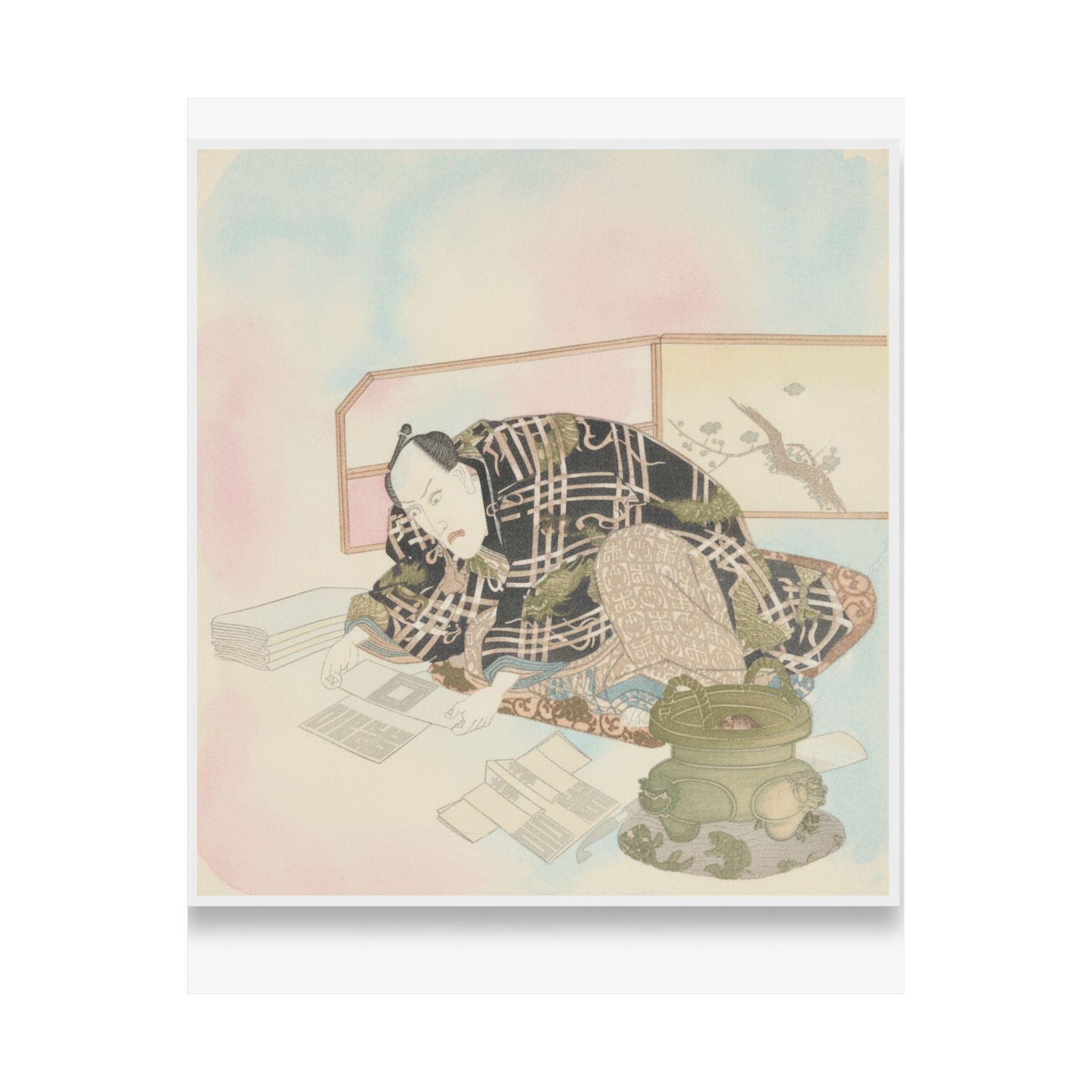 Watercolor — Ichikawa Danjūrō Vii Preparing New Year'S Gifts — Matte Poster