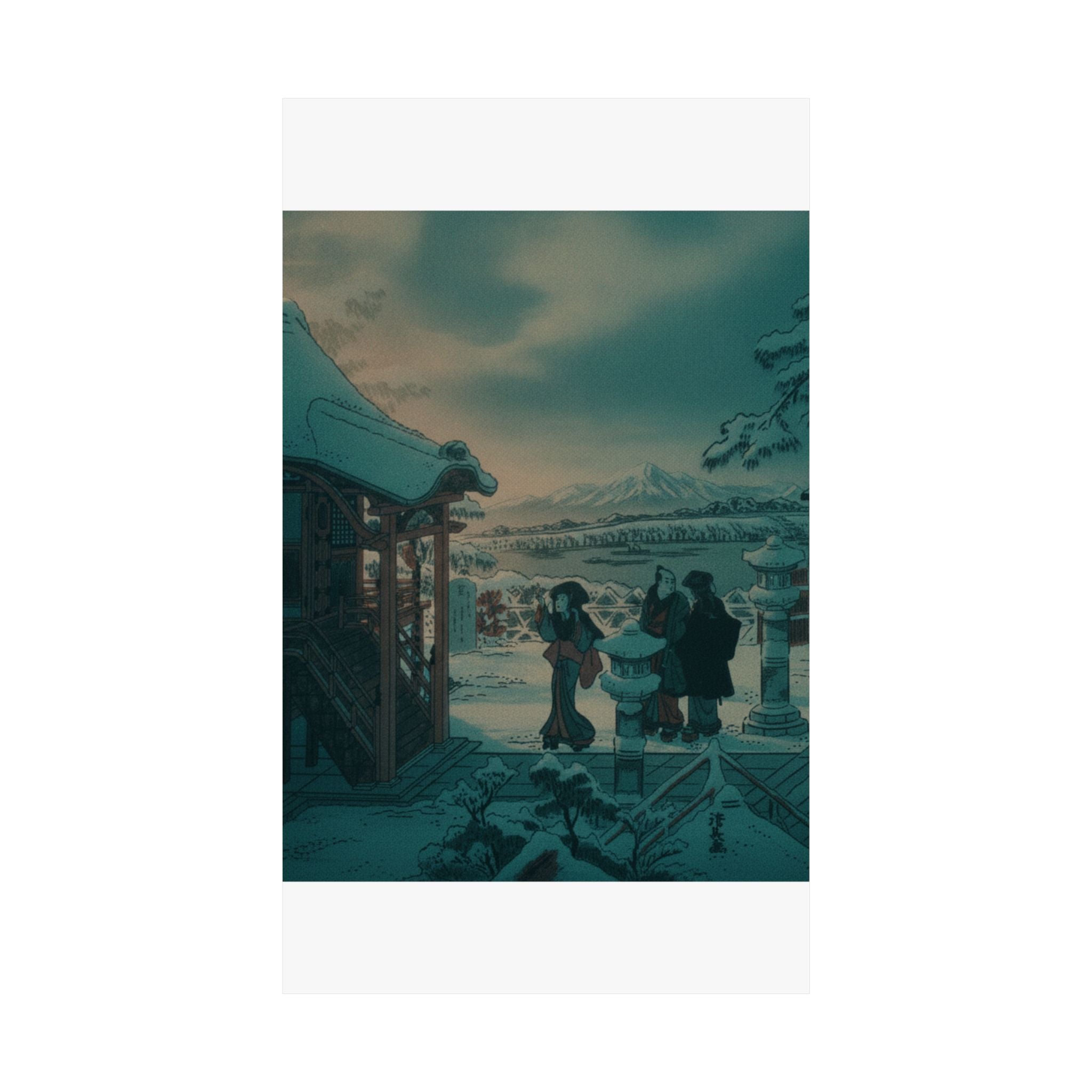 Cinematic — Snow Scene With Figures Outside A Temple — Matte Poster