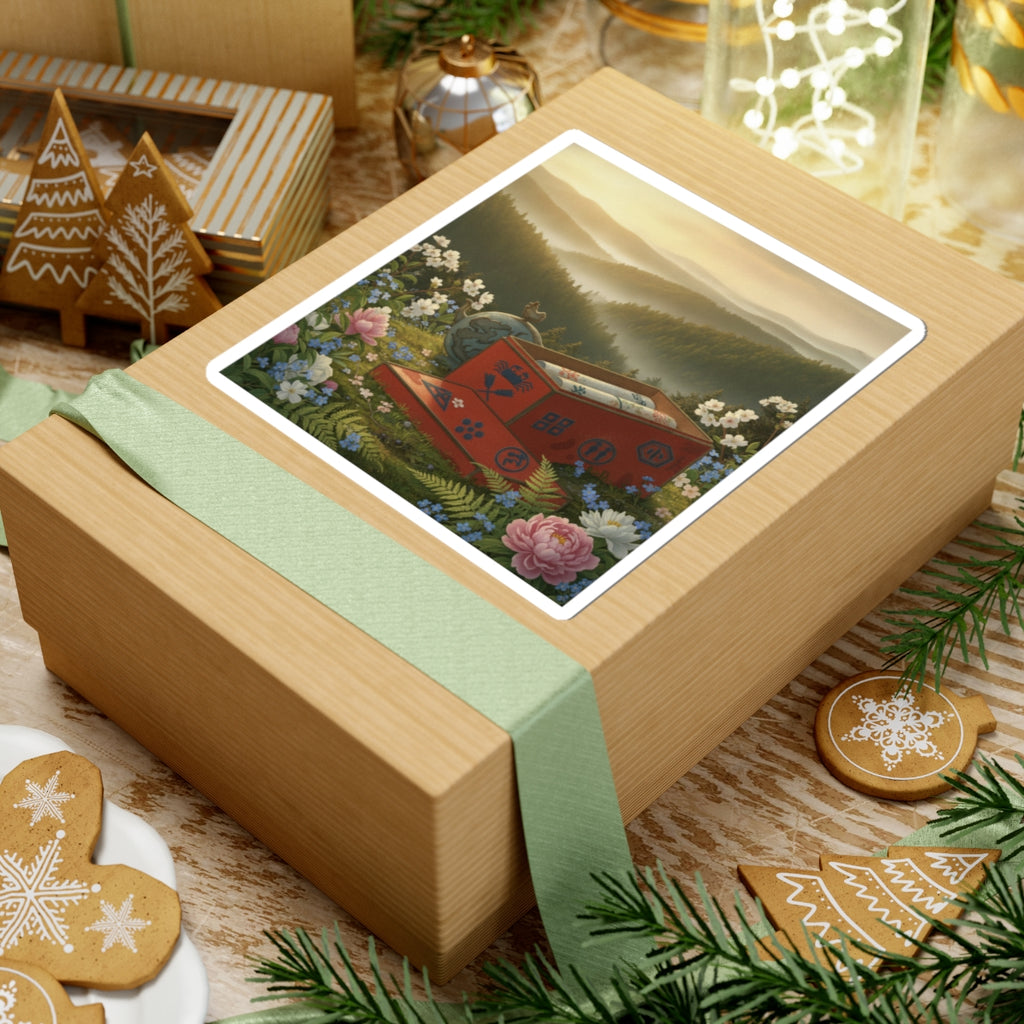 Scenic Nature — Red Lacquer Box And Water-Pot — Kiss-Cut Sticker