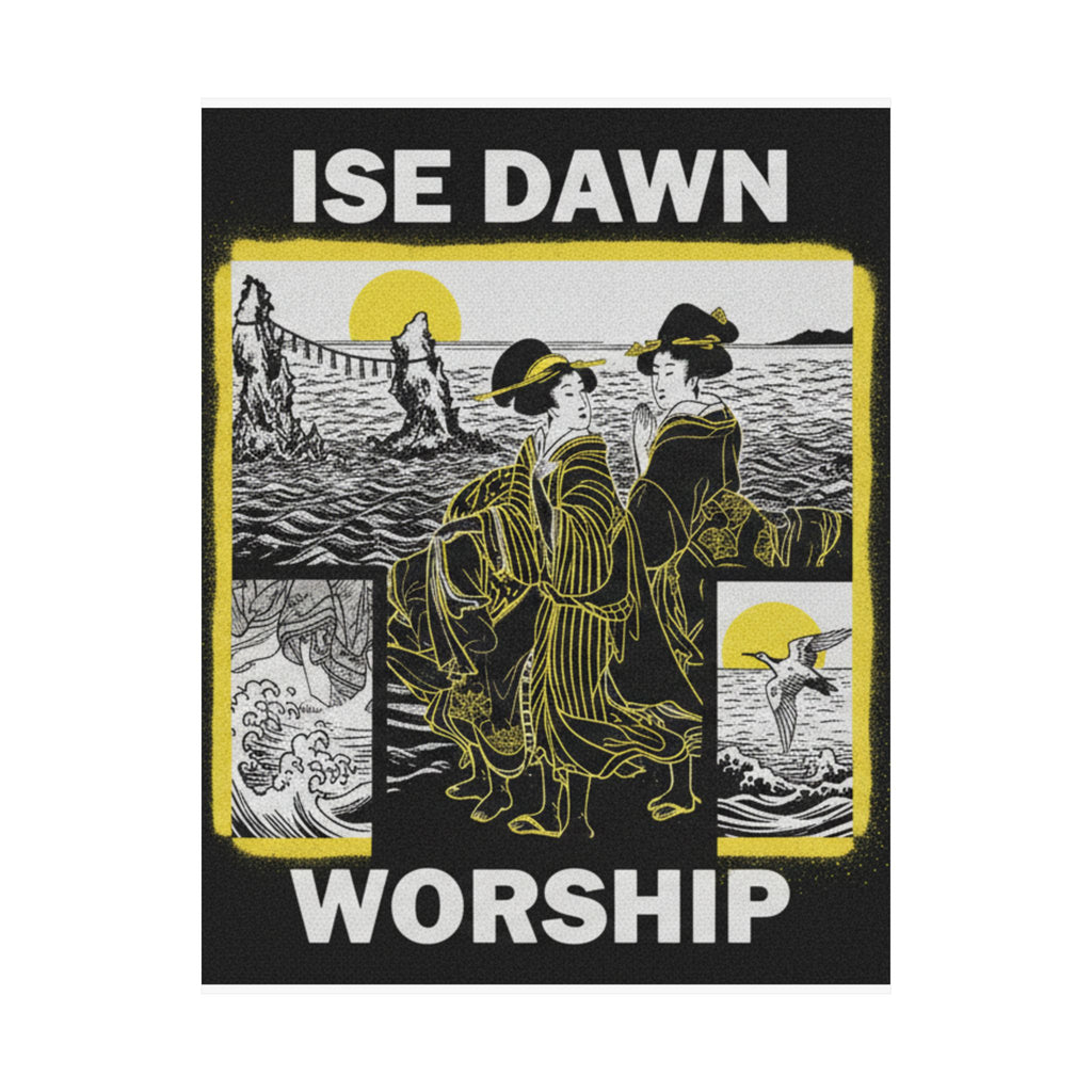Streetwear Collage — Women Worshipping The Rising Sun Between The Twin Rocks At Ise — Matte Poster