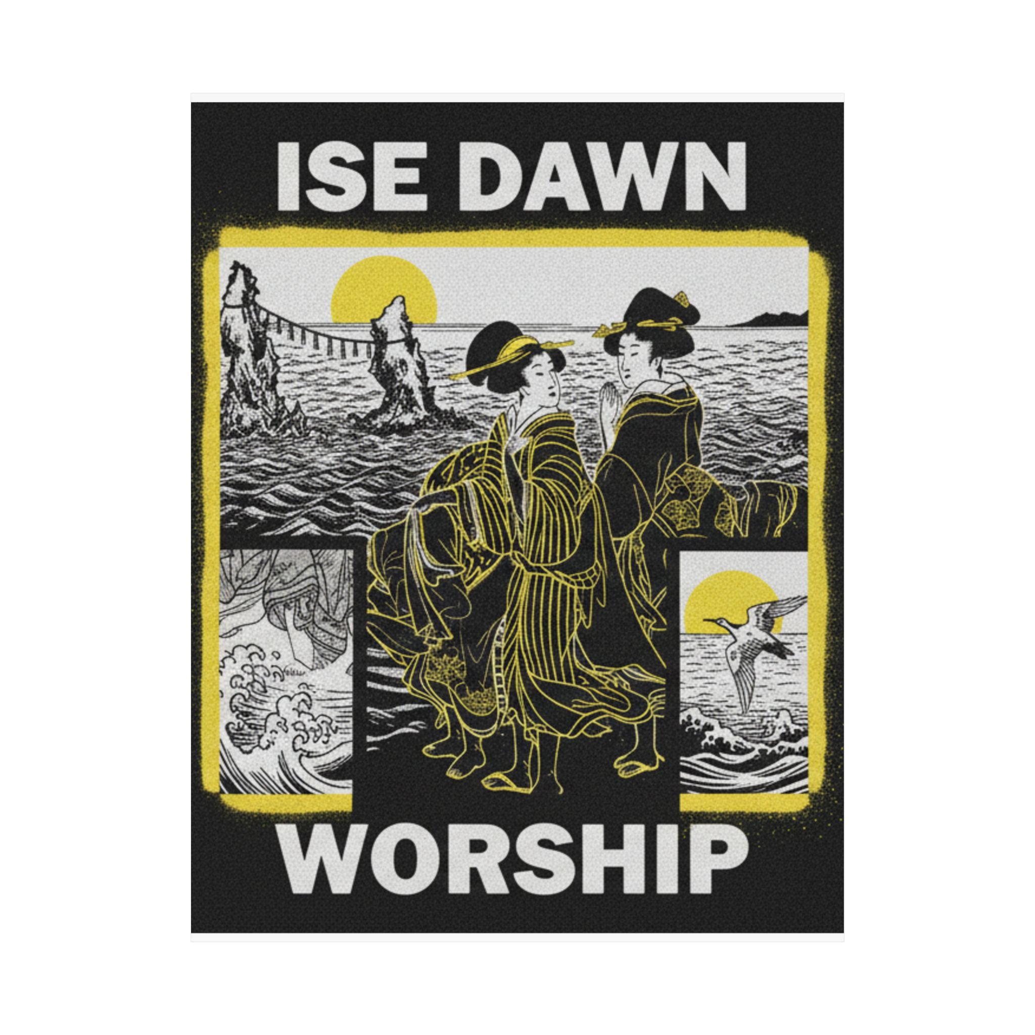Streetwear Collage — Women Worshipping The Rising Sun Between The Twin Rocks At Ise — Matte Poster