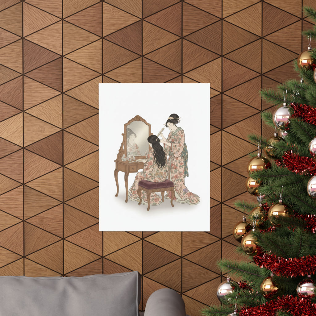 Ecommerce Main — A Woman At Her Toilet Seated Before A Mirror, Having Her Hair Combed By A Kameyu — Matte Poster