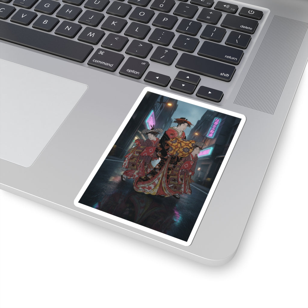 Fast Furious — An Oiran Accompanied By Two Kamuro — Kiss-Cut Sticker