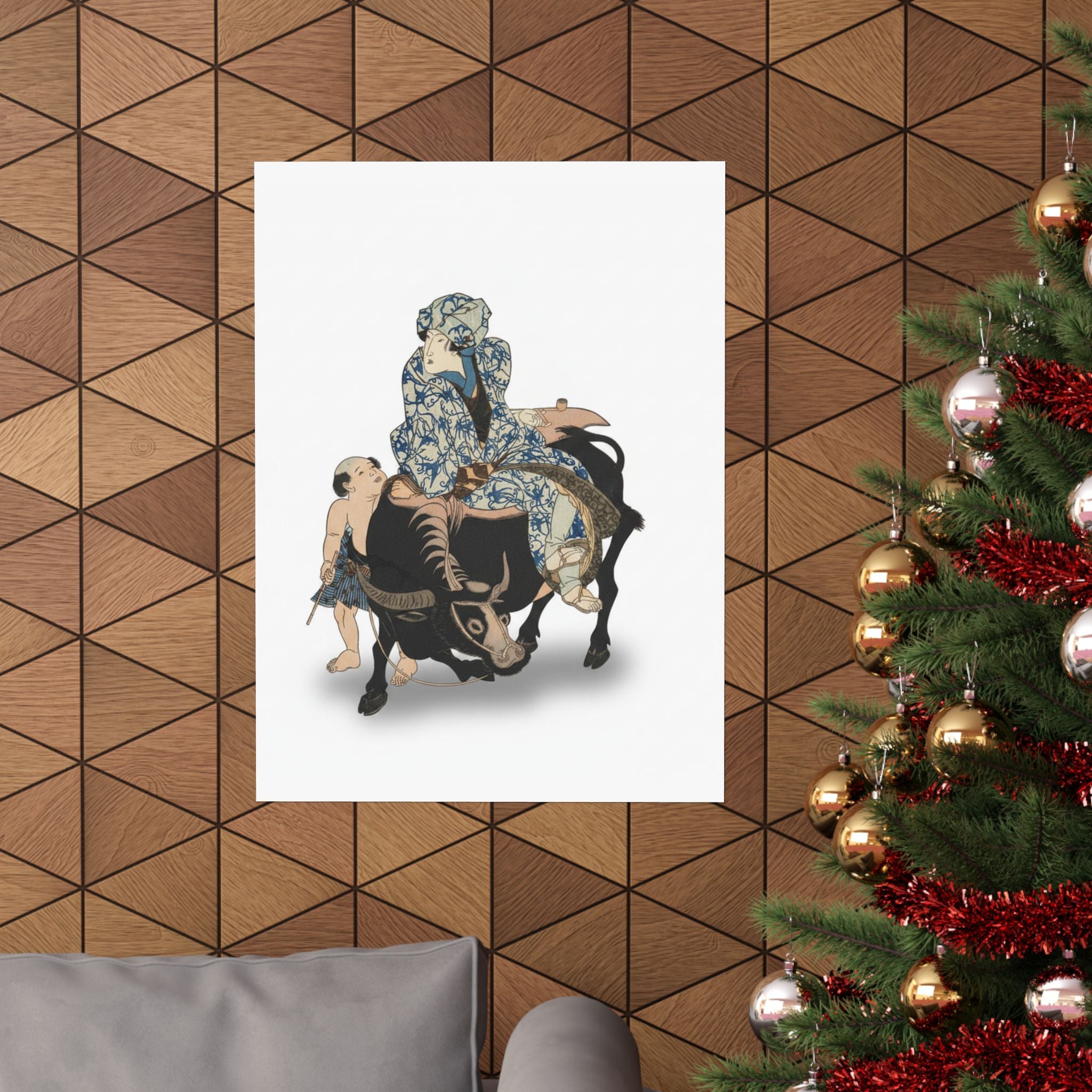 Ecommerce Main — Roshungi (Chinese, Lu Zhunyi) As A Woman With A Pipe Riding On A Buffalo — Matte Poster