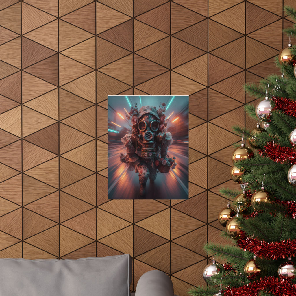Neon Tunnel Rose Gas Mask Post-Apocalyptic Poster