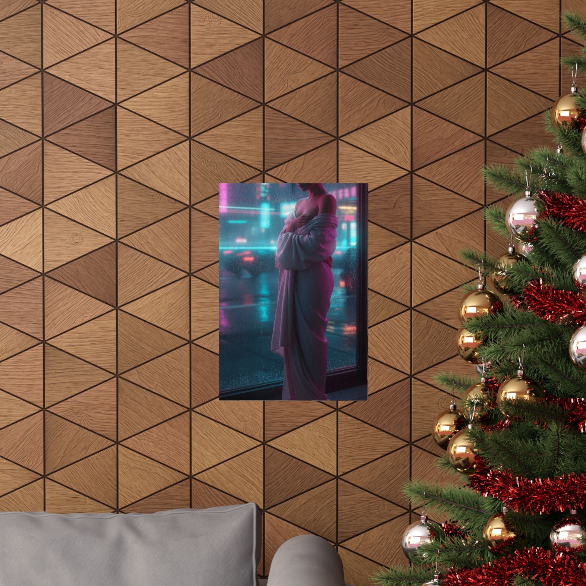 Neon Noir — Girl Drying Herself After Her Bath — Matte Poster