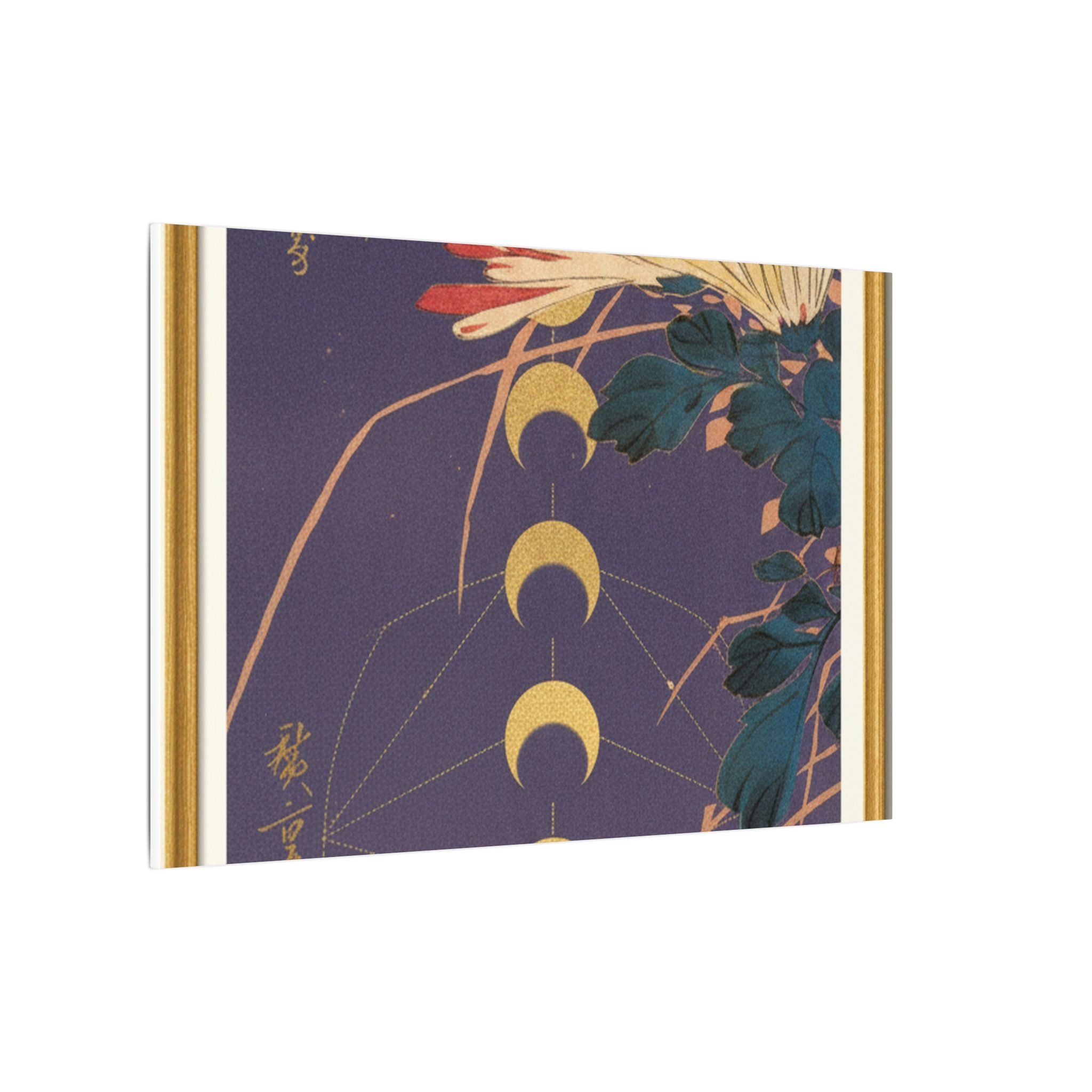 Chrysanthemum and Gold Moon Phases Woodblock Matte Canvas