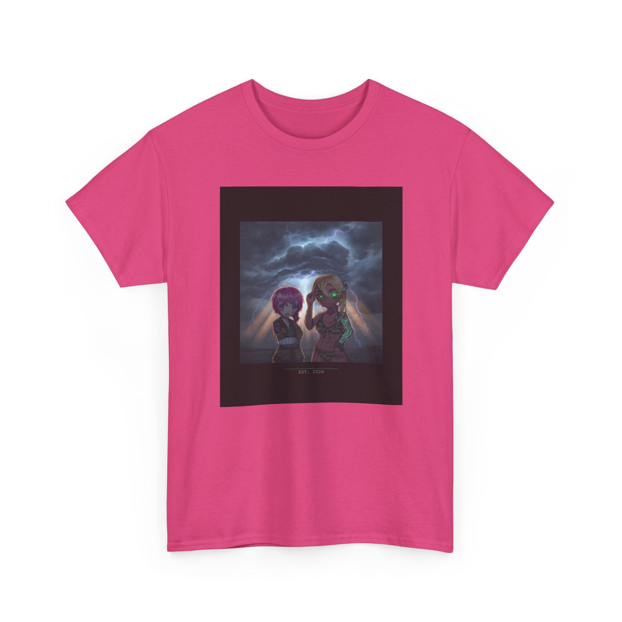 Anime Girls Under Lightning Storm Sky Graphic Tee