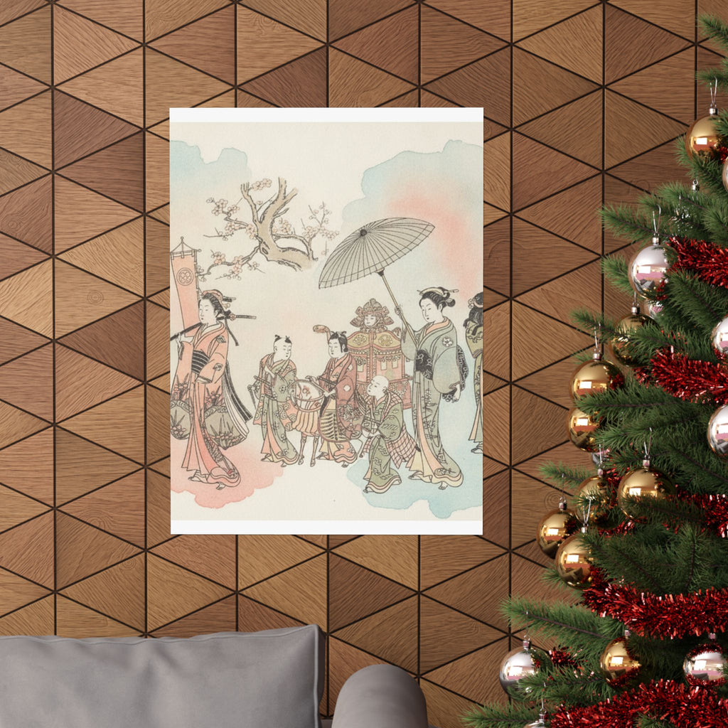 Watercolor — Children Play-Acting A Daimyo Procession — Matte Poster