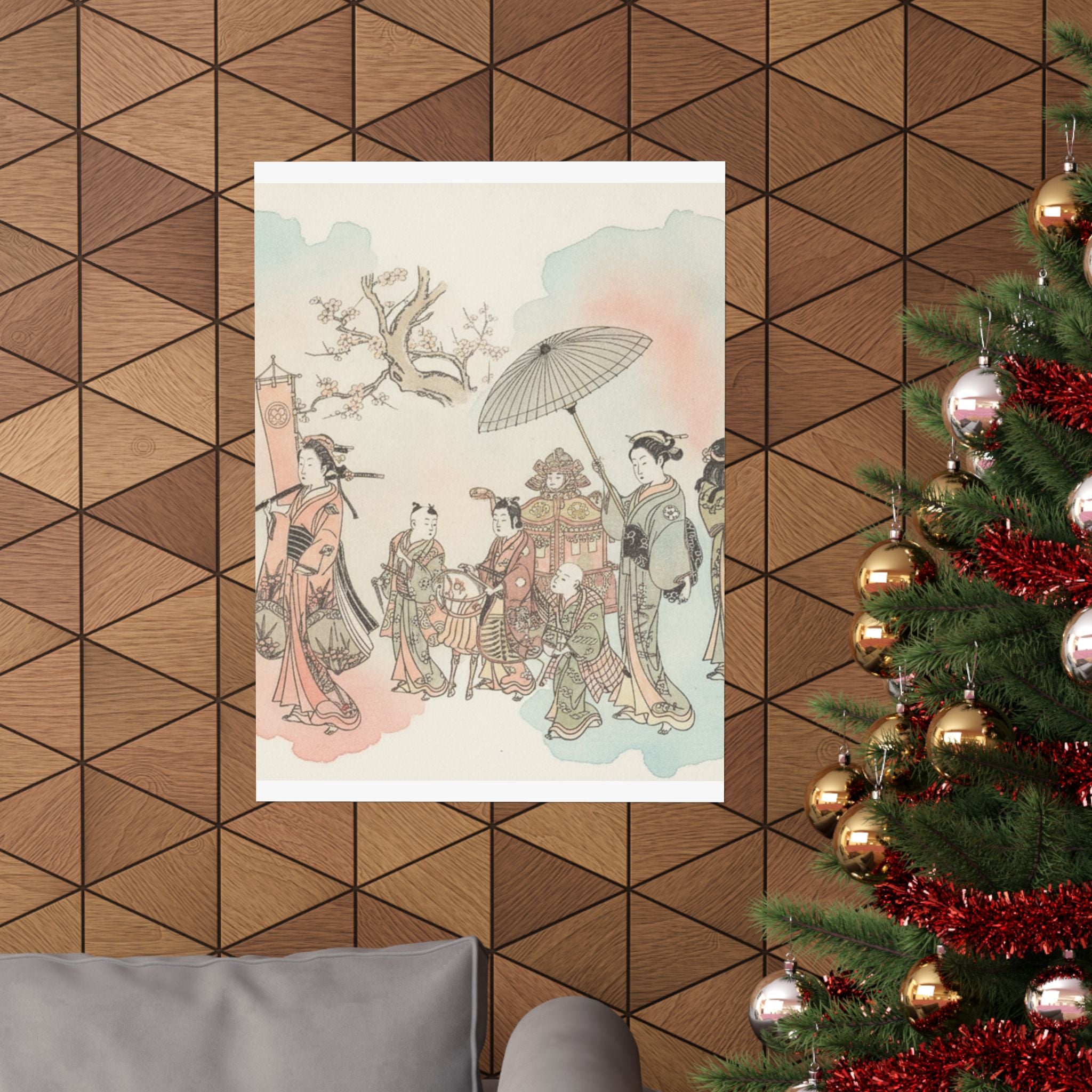 Watercolor — Children Play-Acting A Daimyo Procession — Matte Poster