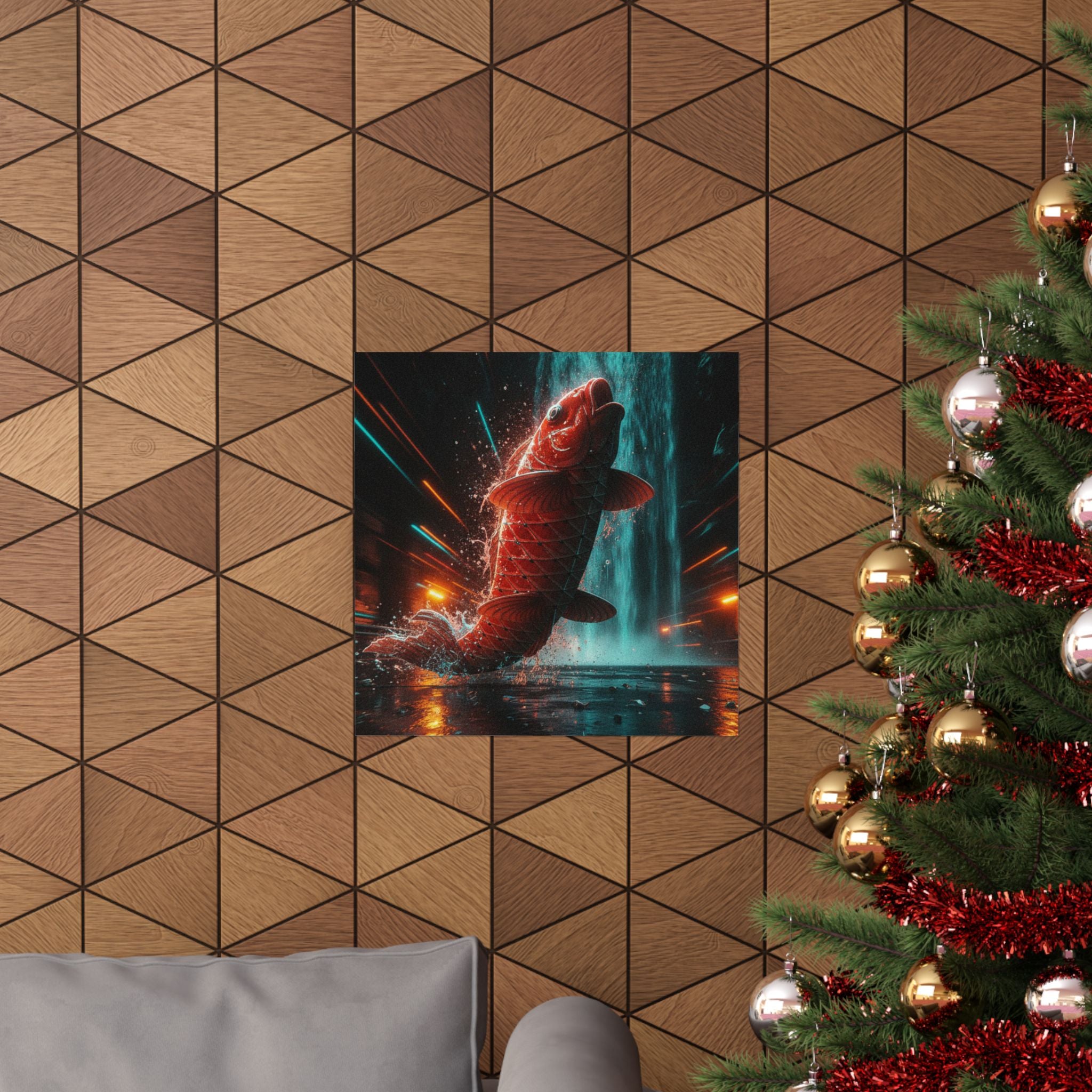 Fast Furious — Red Carp Ascending A Waterfall — Matte Poster