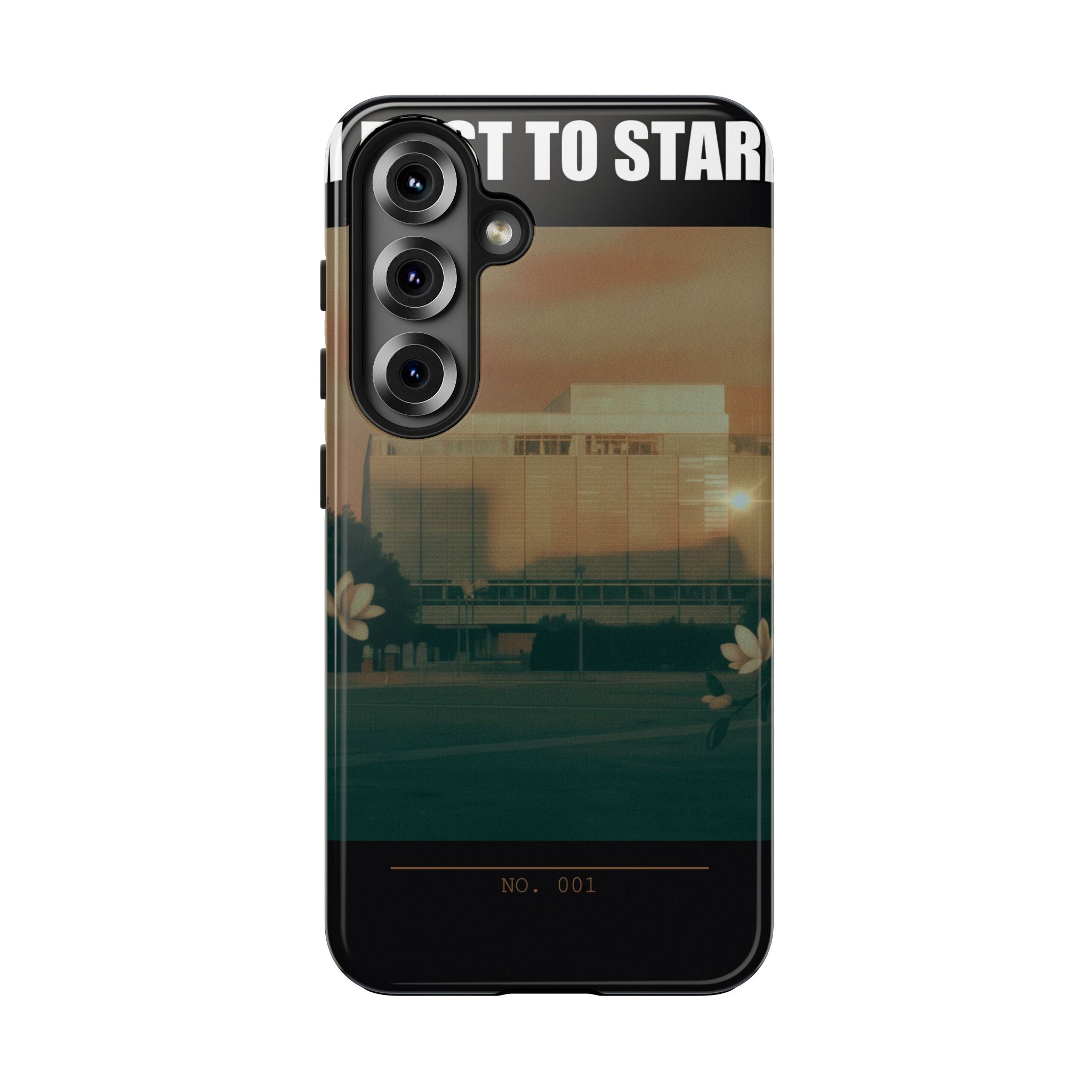 Dusk Brutalist Building and Daisies Photo Phone Case