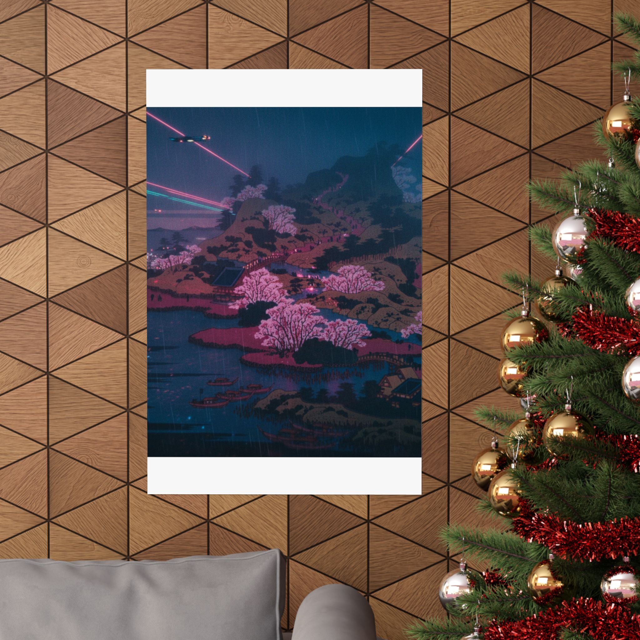 Neon Noir — Tenpōzan At The Mouth Of The Aji River In Settsu Province (Sesshū Ajikawaguchi T — Matte Poster