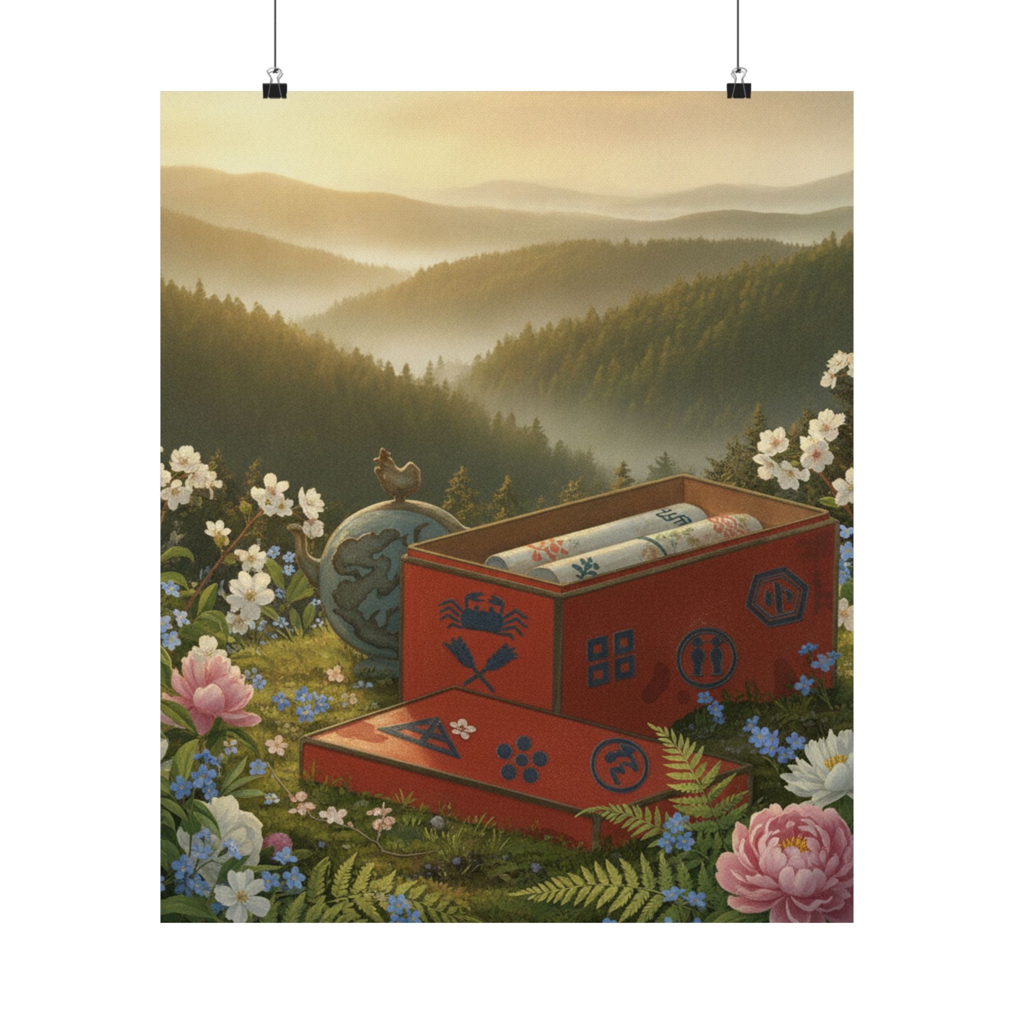 Scenic Nature — Red Lacquer Box And Water-Pot — Matte Poster