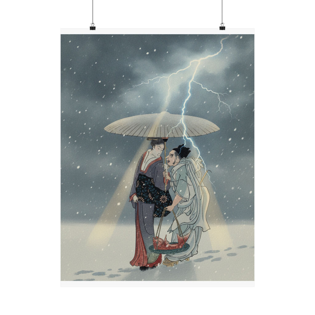 Dramatic Storm — Ebisu And Benten Walking In The Snow — Matte Poster