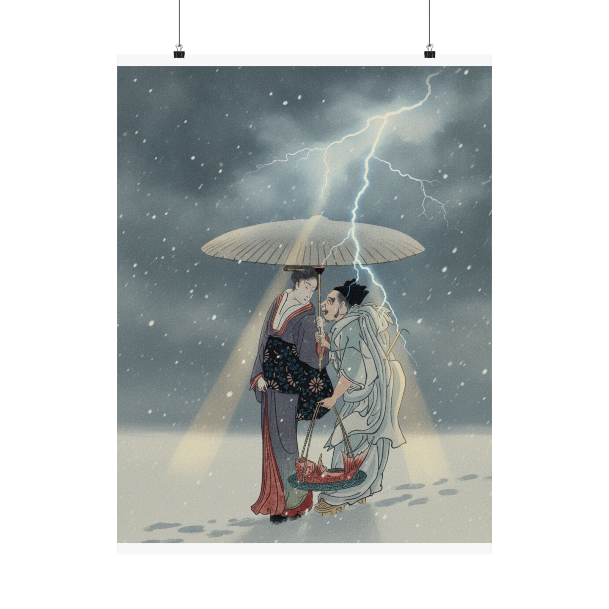 Dramatic Storm — Ebisu And Benten Walking In The Snow — Matte Poster