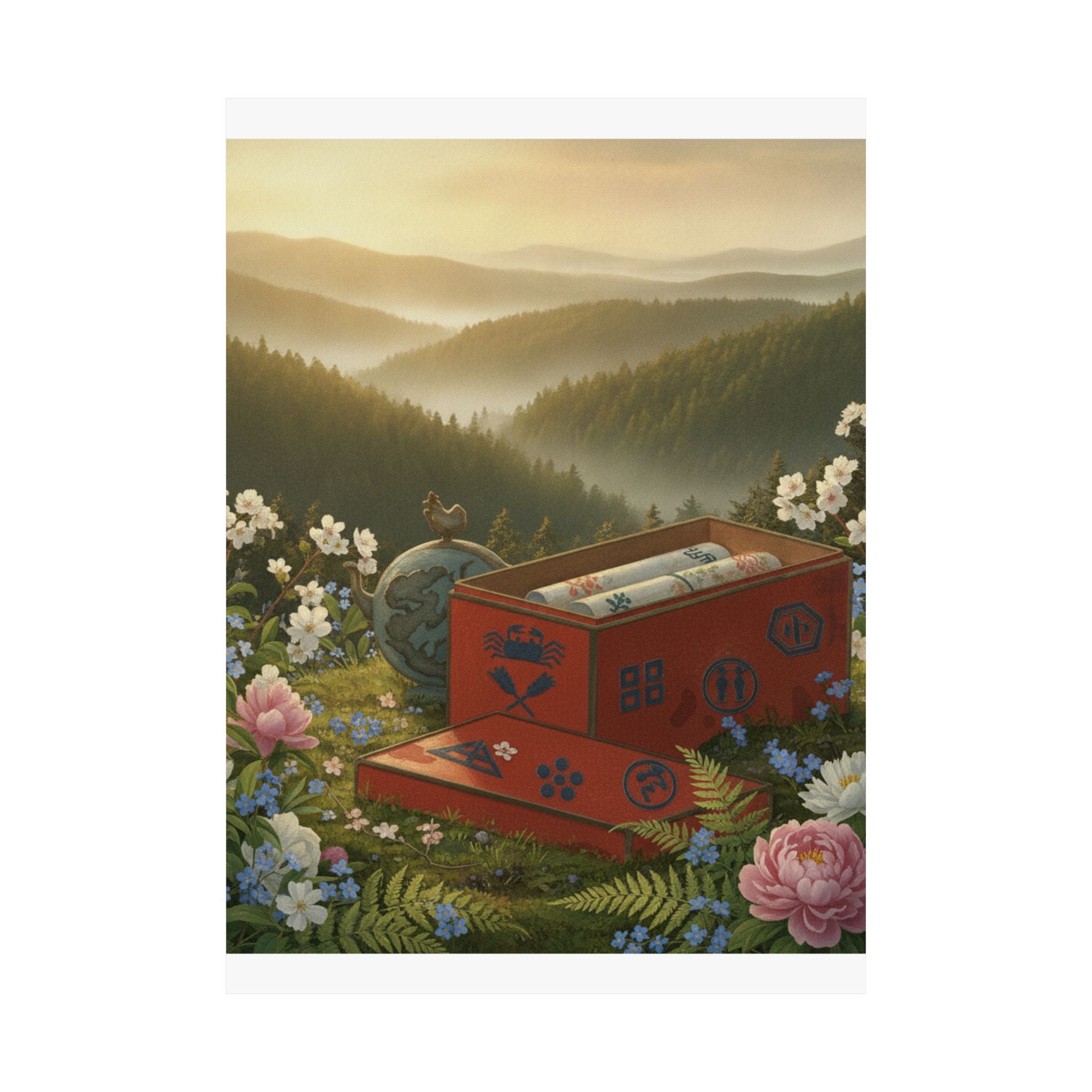Scenic Nature — Red Lacquer Box And Water-Pot — Matte Poster