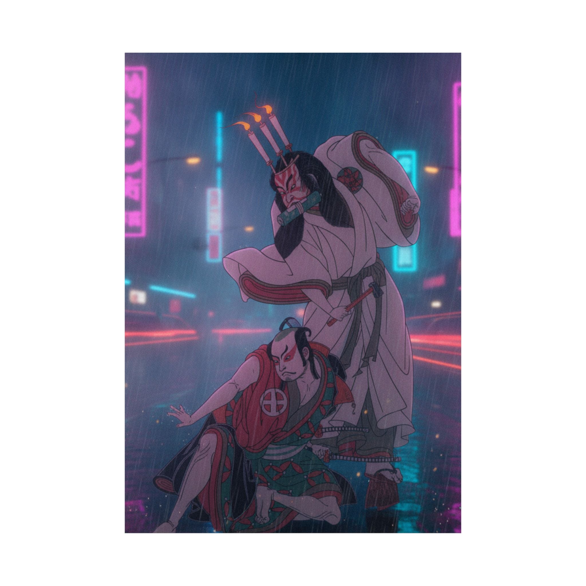 Neon Noir — Kabuki Actors Ichimura Uzaemon Ix As Ko-Kakeyama And Ōtani Hiroji Iii As Kōga Sa — Matte Poster
