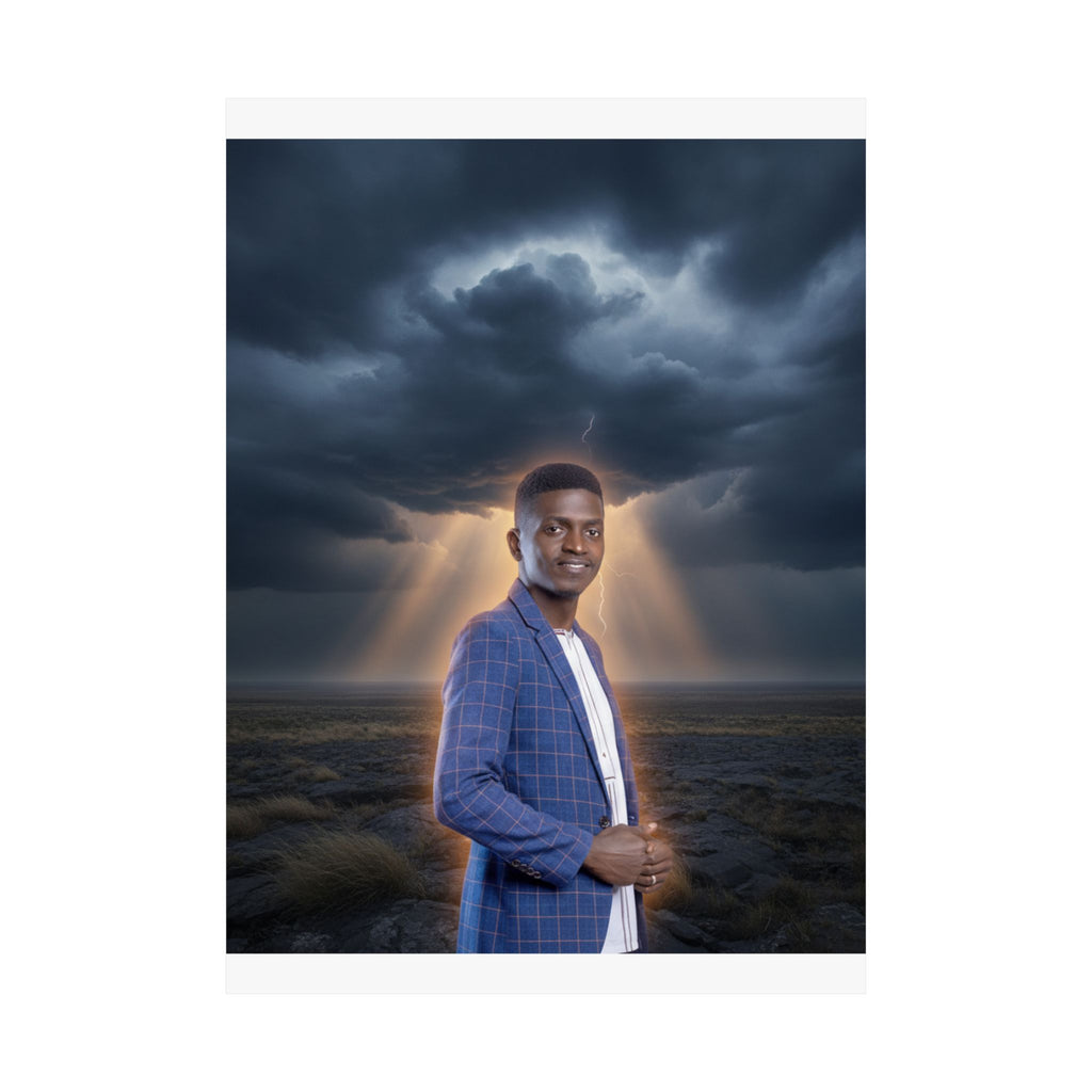 Smiling Man Blue Check Blazer Storm Sunrays Matte Poster