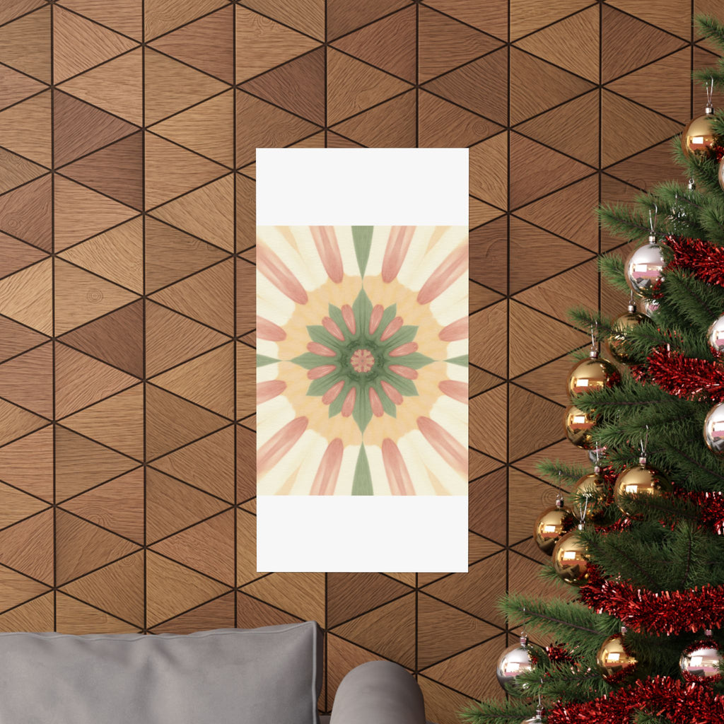 Peach and Sage Floral Kaleidoscope Mandala Poster
