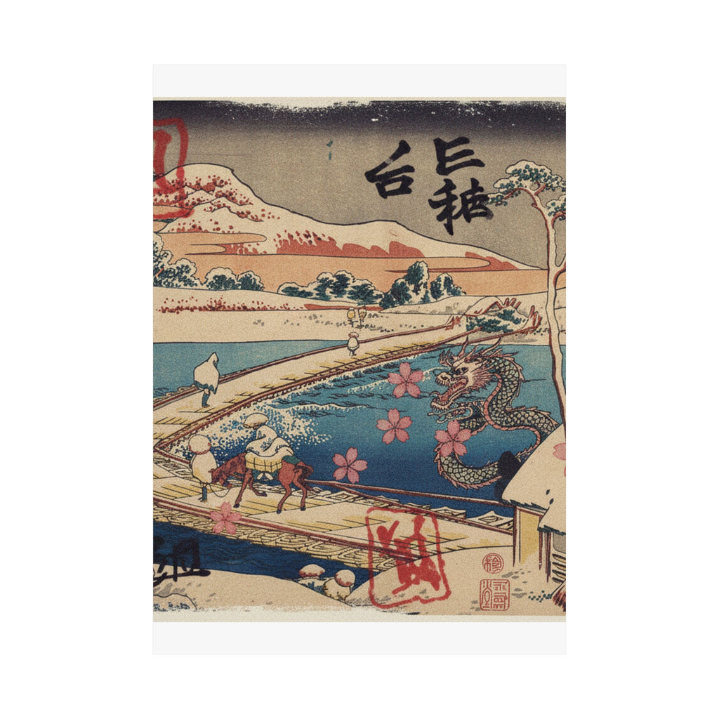 Japanese Street — Old View Of The Boat-Bridge At Sano In Kōzuke Province (Kōzuke Sano Funabashi No — Matte Poster