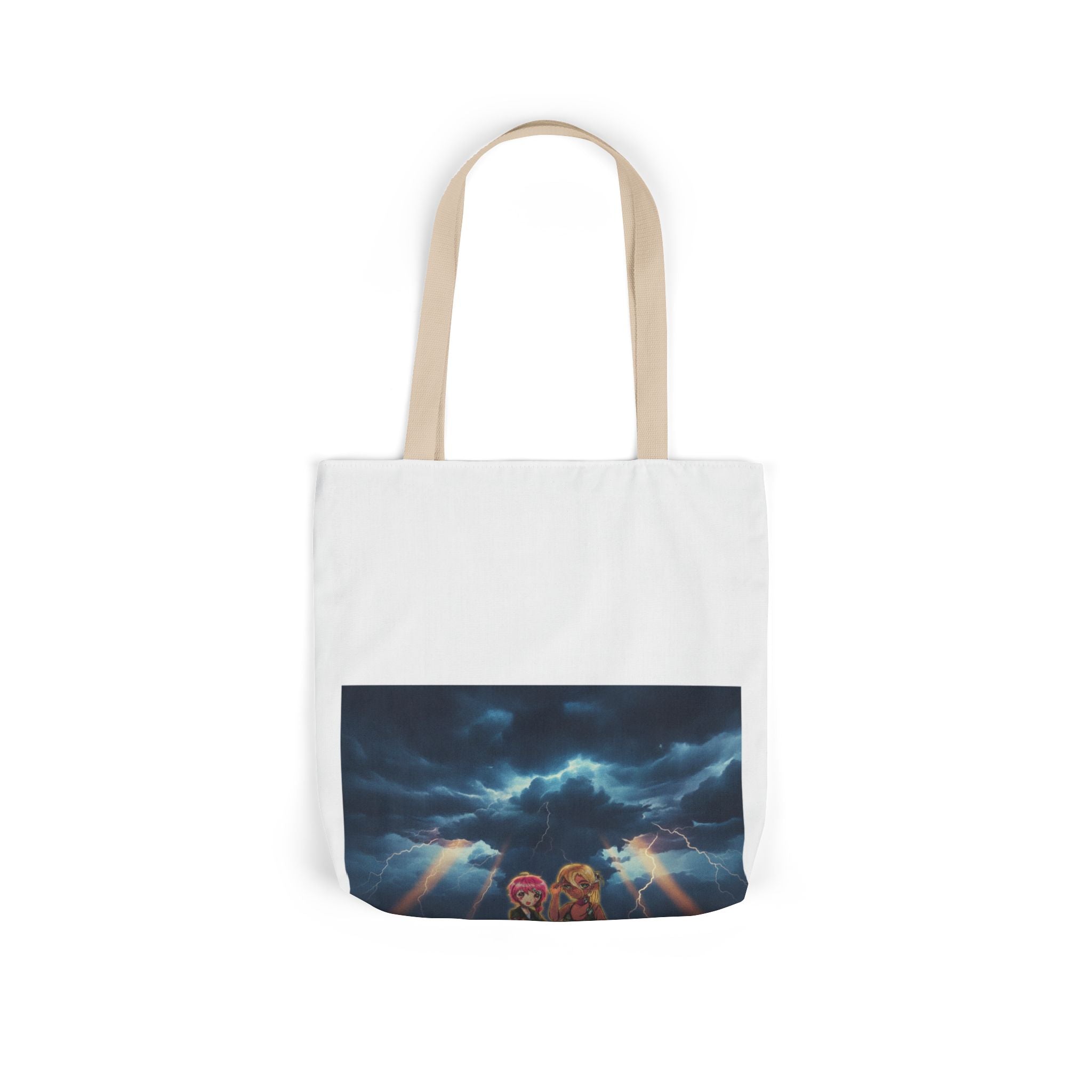Anime Girls Under Lightning Storm Canvas Tote Bag