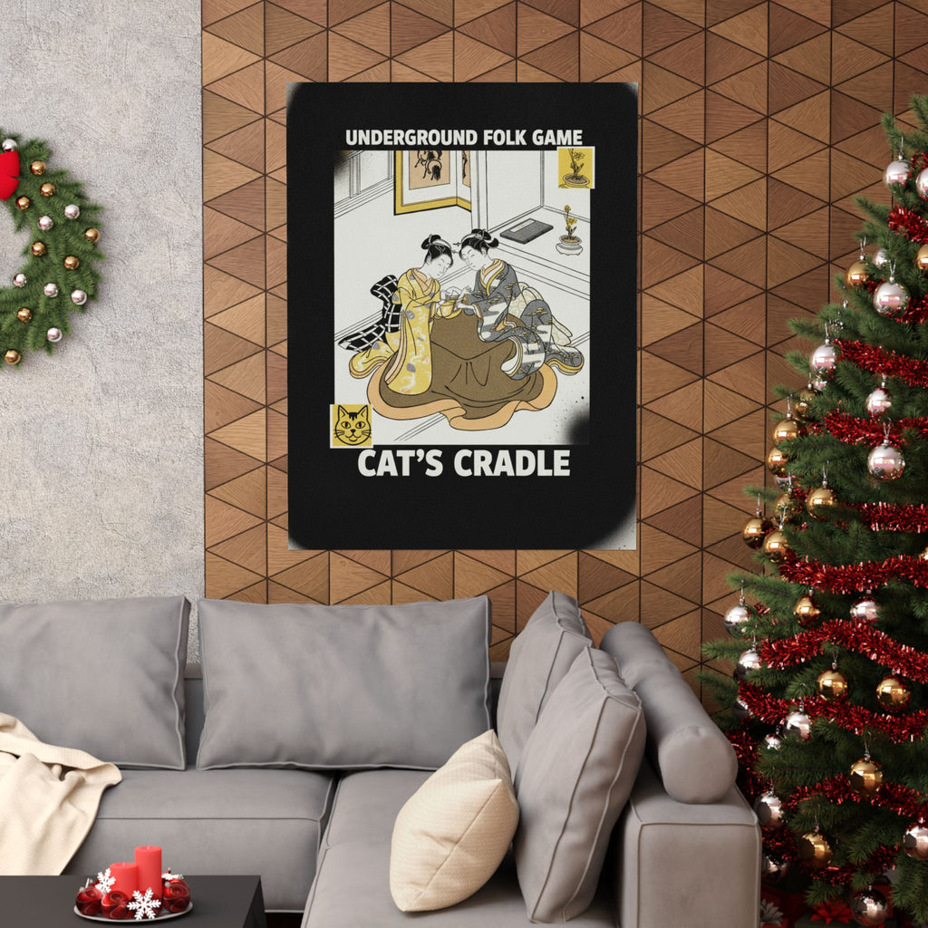 Streetwear Collage — Two Young Women Seated By A Kotatsu Playing Cat'S Cradle — Matte Poster