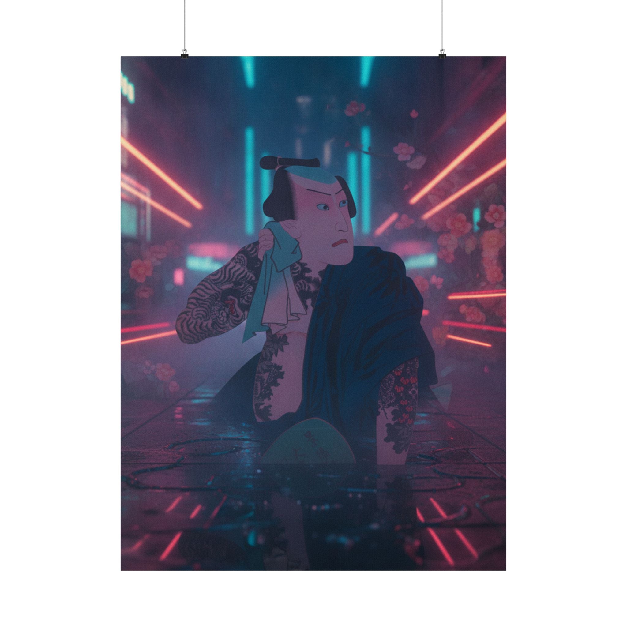 Neon Noir — The Actor Kawarazaki Gonjūrō I As Ude No Kisaburō, Likened To Wu Song The Asceti — Matte Poster