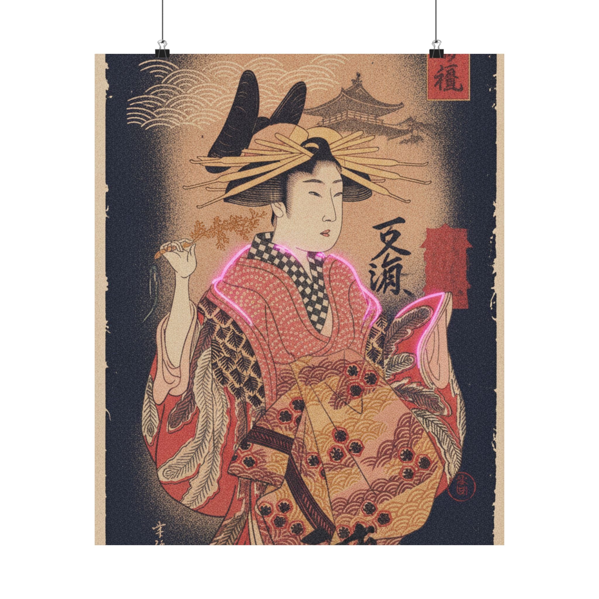 Japanese Street — Courtesan With Branch Of Seri — Matte Poster