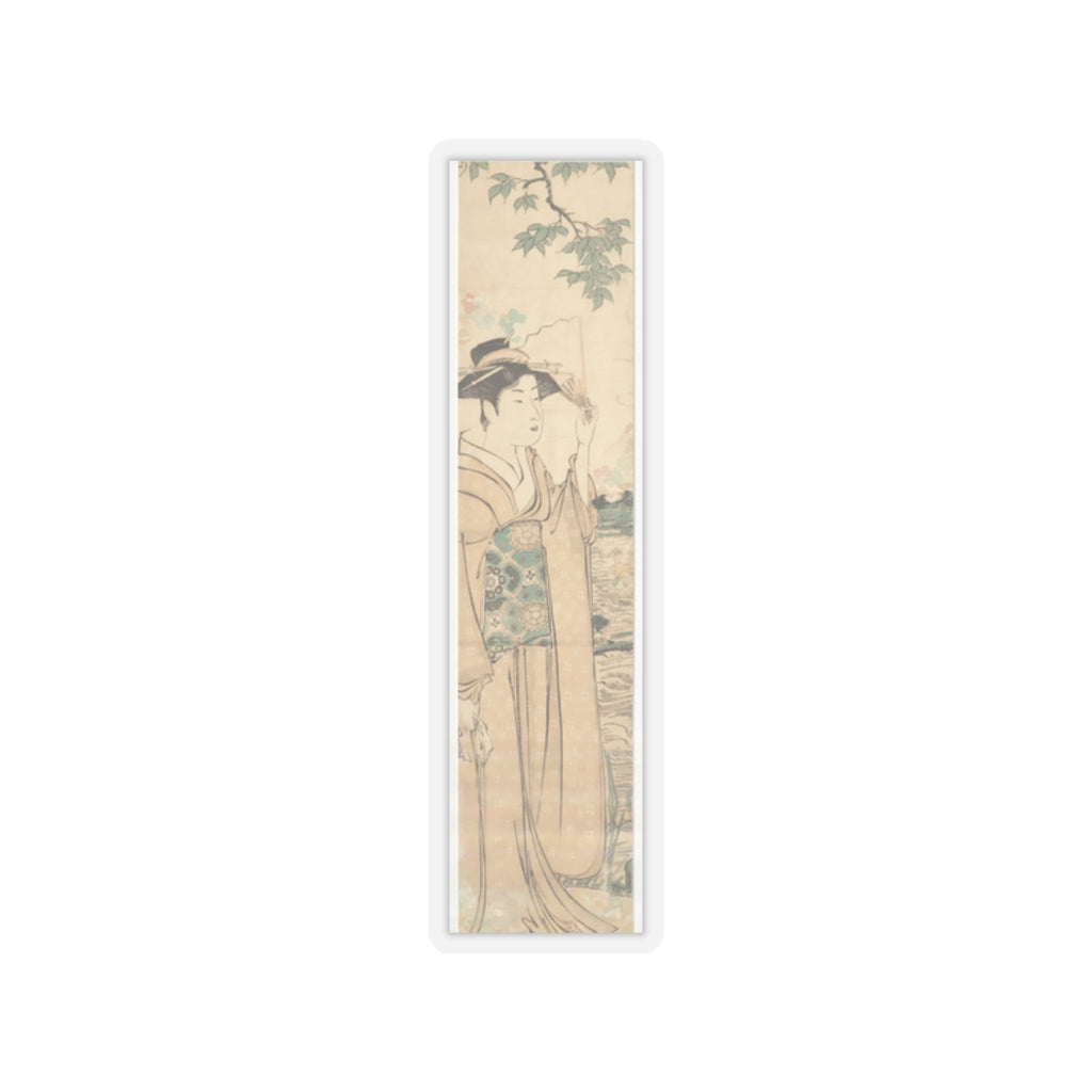 Watercolor — Woman With Fan On The Banks Of The Sumida River — Kiss-Cut Sticker
