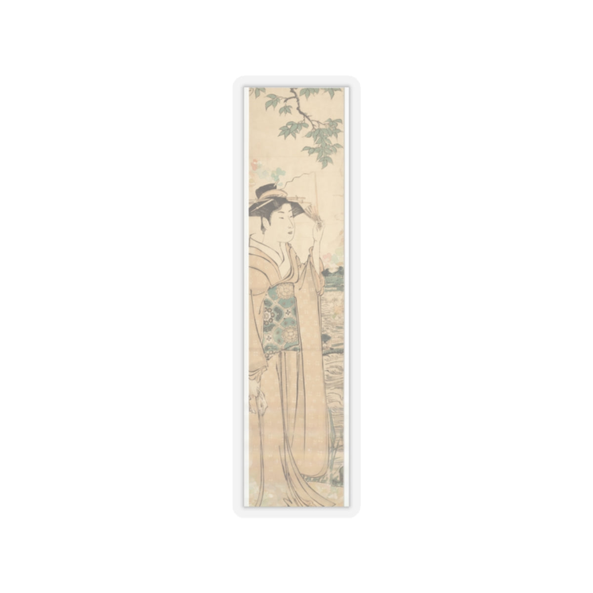 Watercolor — Woman With Fan On The Banks Of The Sumida River — Kiss-Cut Sticker