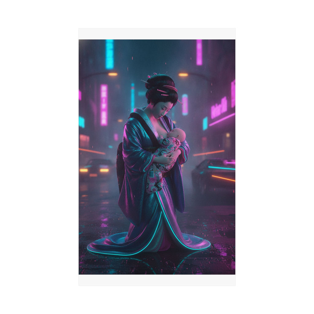 Neon Noir — Young Mother Nursing Her Baby — Matte Poster