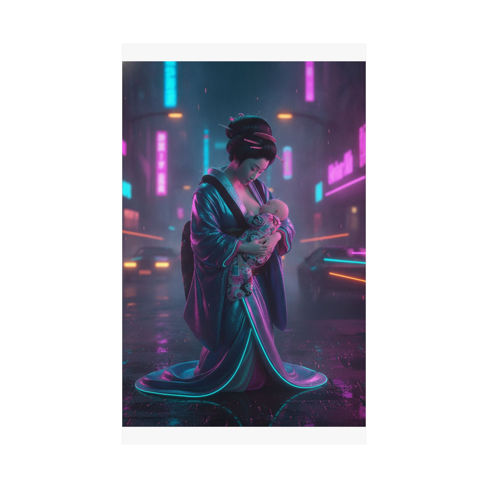Neon Noir — Young Mother Nursing Her Baby — Matte Poster