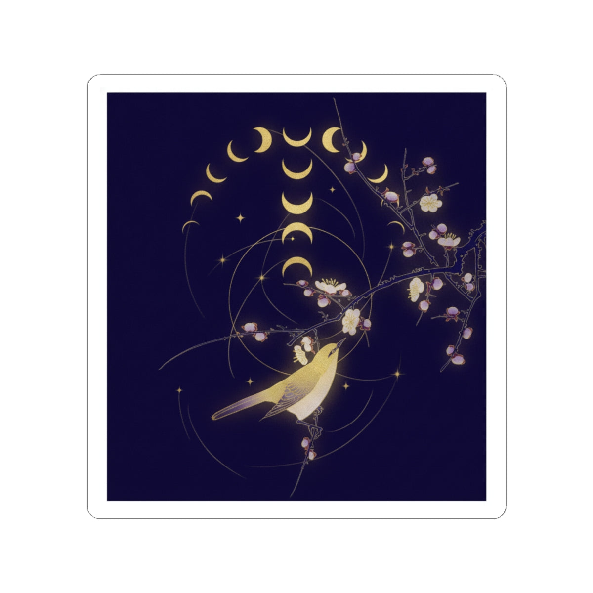 Celestial — New Moon; Nightingale On A Plum Branch — Kiss-Cut Sticker