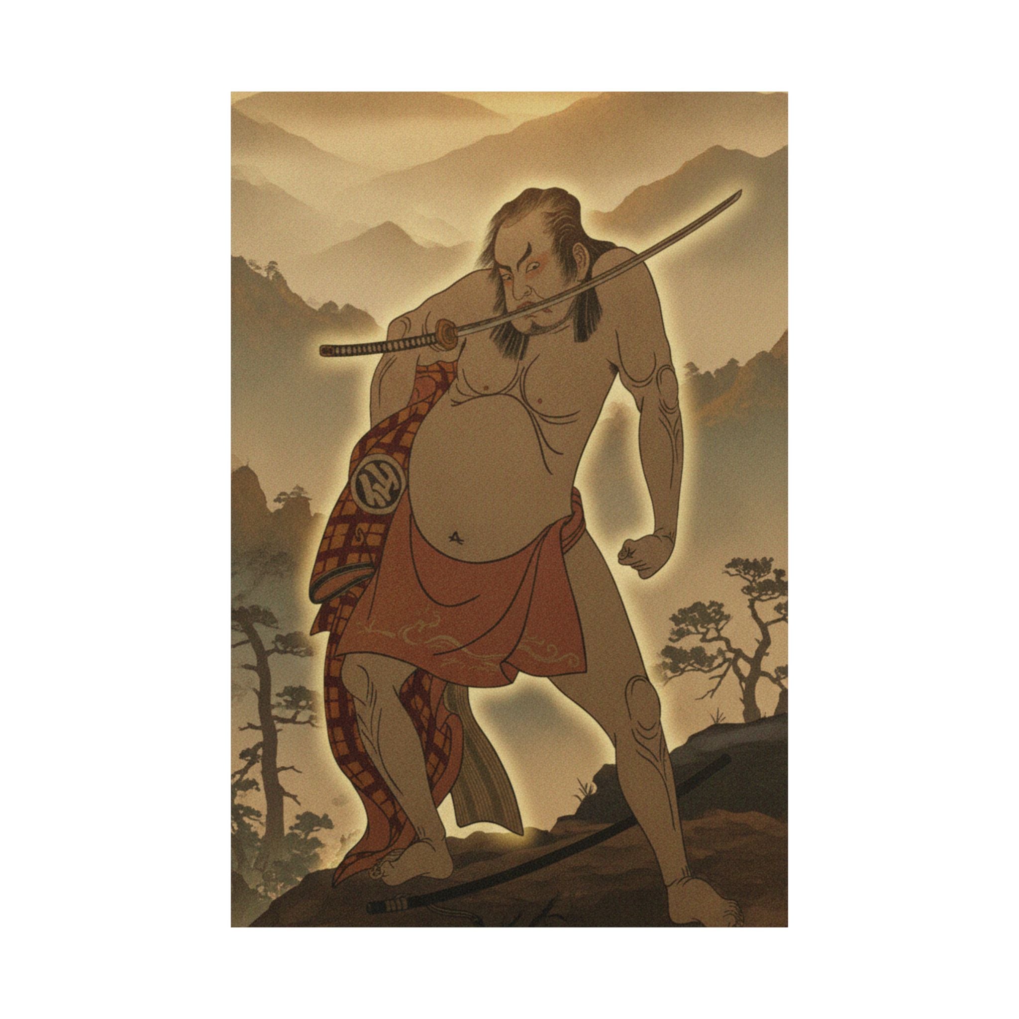 Scenic Nature — The Second Nakamura Sukegoro As A Man Entirely Nude Save For Loin Cloth — Matte Poster