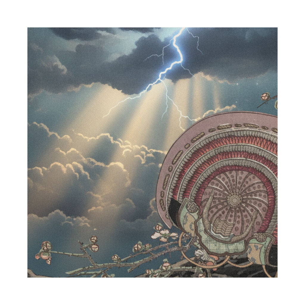 Dramatic Storm — Helmet And Plum Blossoms — Matte Poster