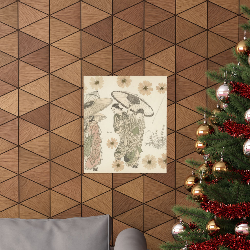 Botanical — A Lady With Three Attendants In The Rain — Matte Poster