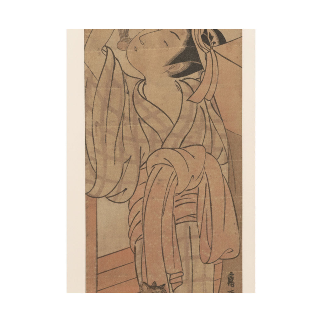 Ecommerce Main — Young Lady Toying With The Tassel Of Her Bed–Net While A Cat Plays At Her Feet — Matte Poster