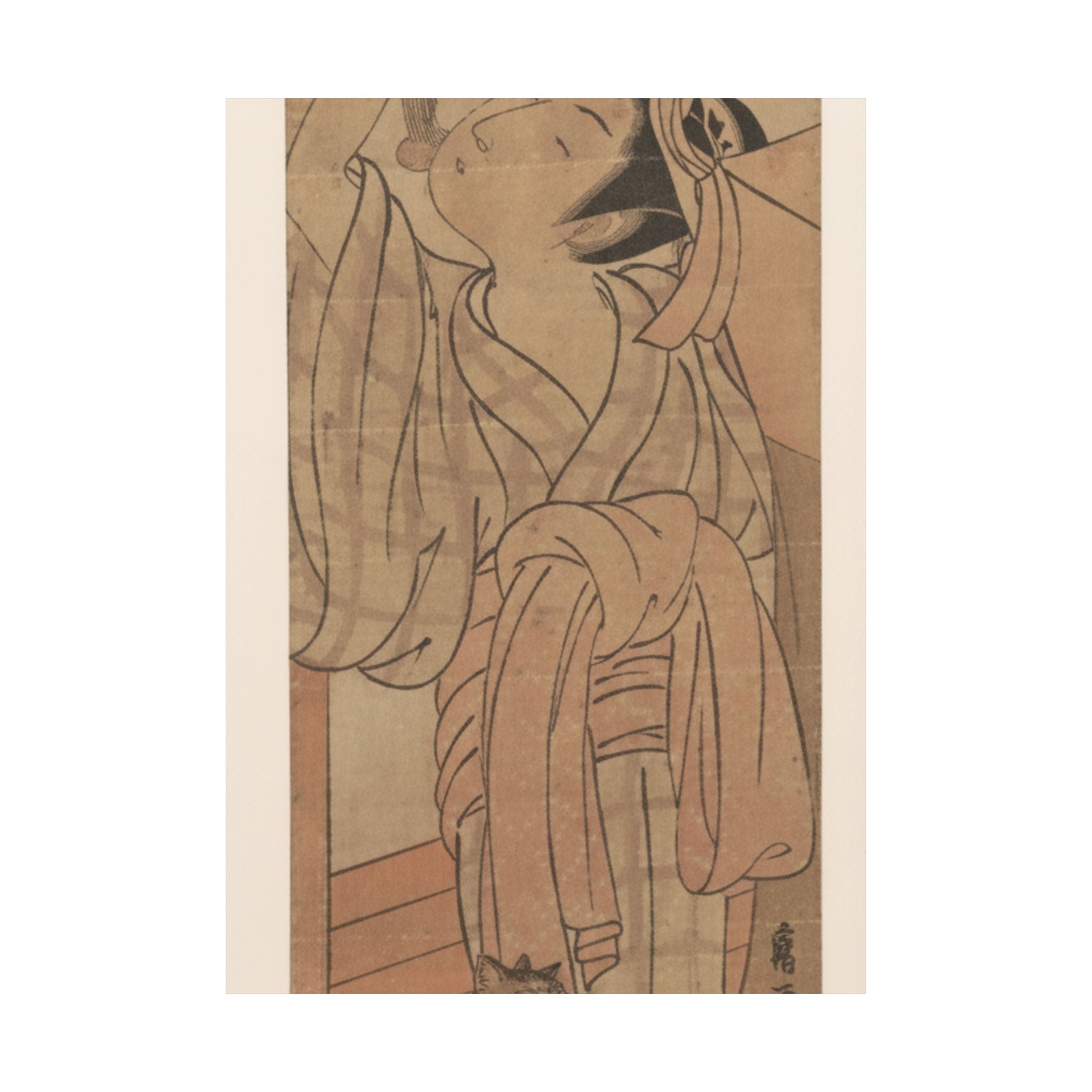 Ecommerce Main — Young Lady Toying With The Tassel Of Her Bed–Net While A Cat Plays At Her Feet — Matte Poster