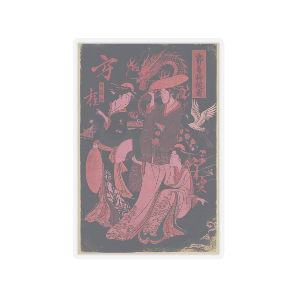 Japanese Street — Three Young Ladies By The Seashore — Kiss-Cut Sticker