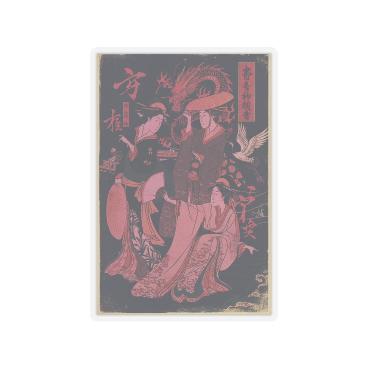 Japanese Street — Three Young Ladies By The Seashore — Kiss-Cut Sticker