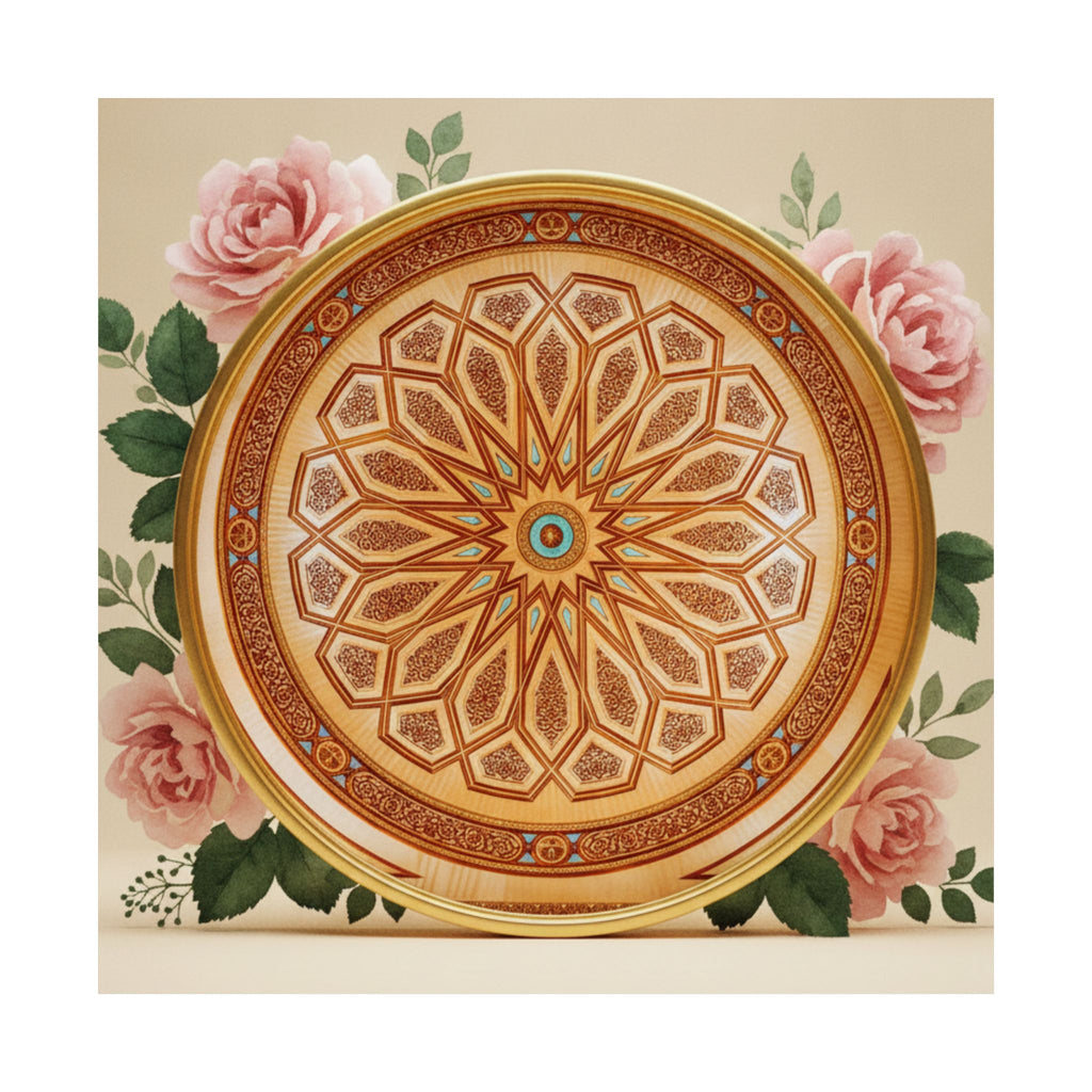 Gilded Moroccan Medallion and Pink Roses Art Poster