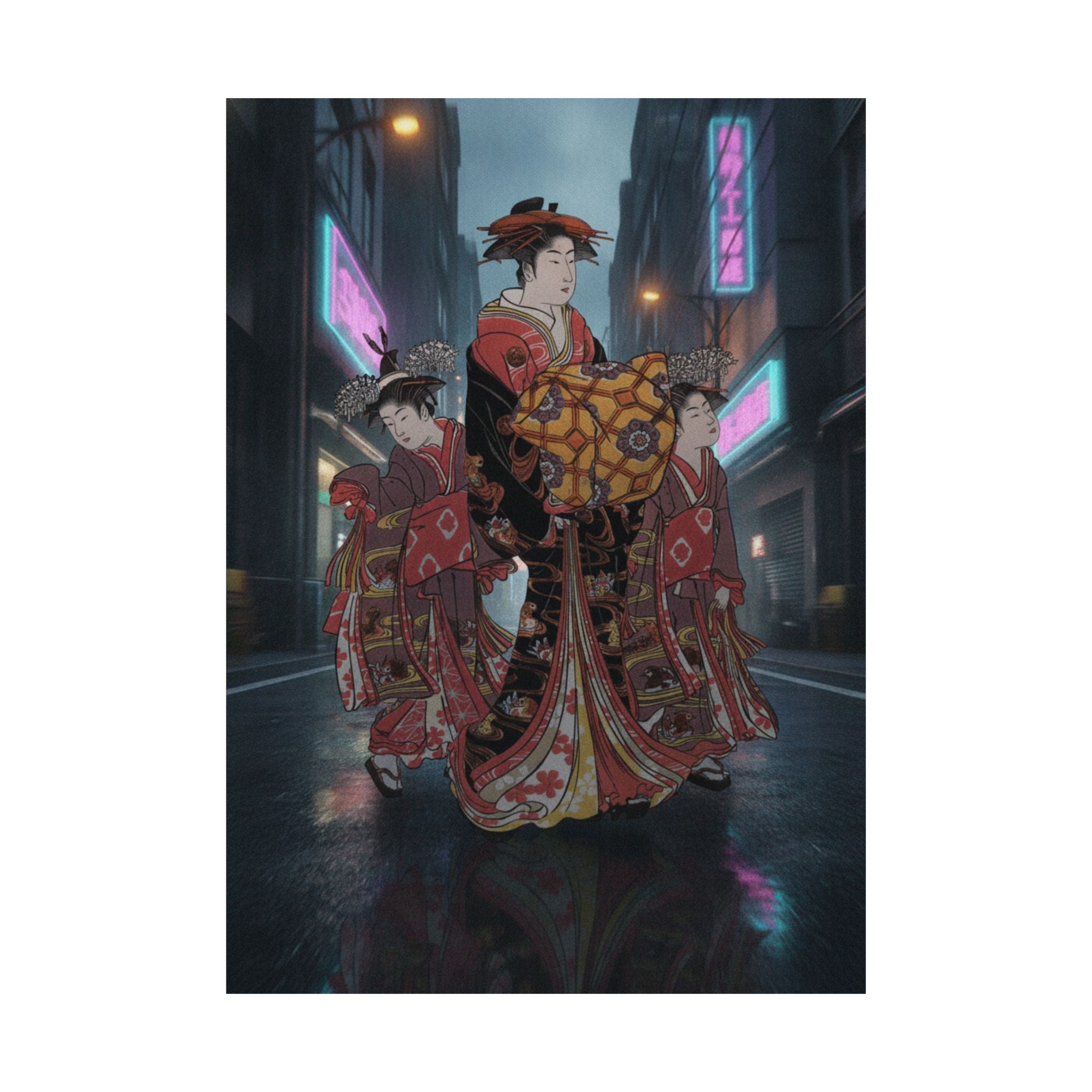 Fast Furious — An Oiran Accompanied By Two Kamuro — Matte Poster