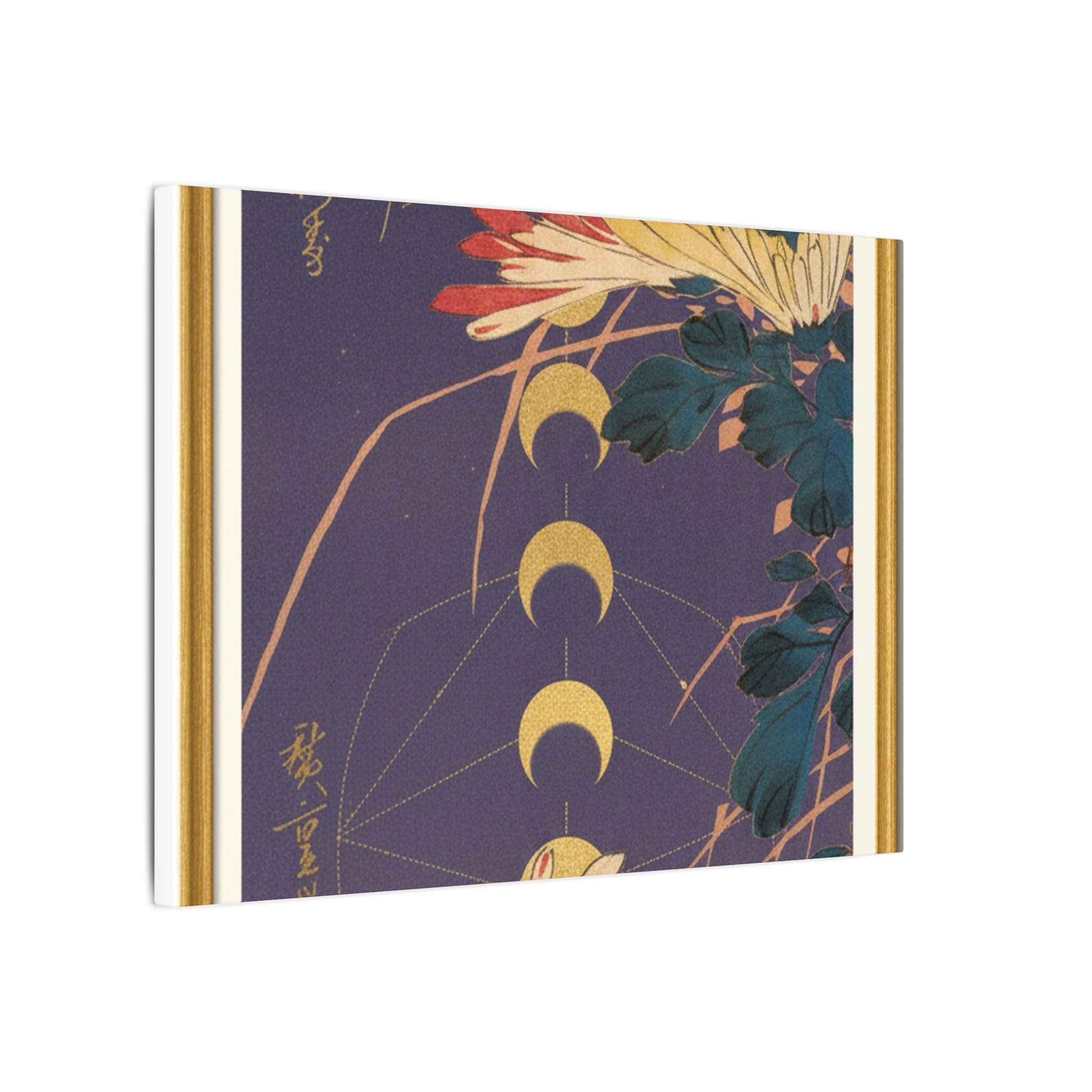Chrysanthemum and Gold Moon Phases Woodblock Matte Canvas