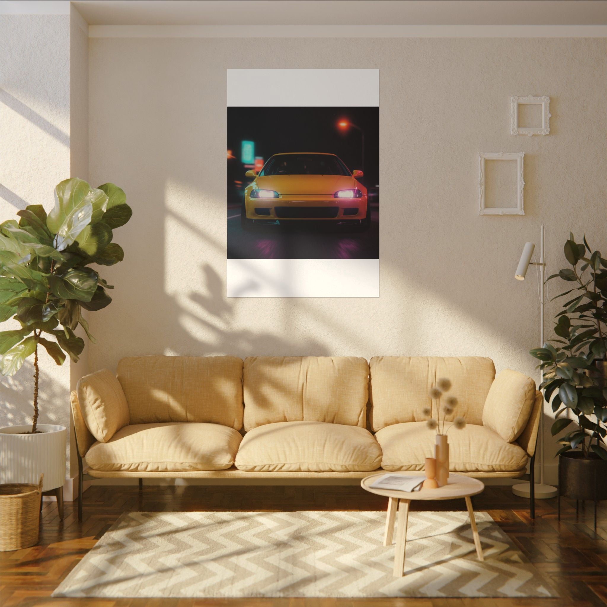 Neon Night JDM Yellow Coupe Street Matte Canvas