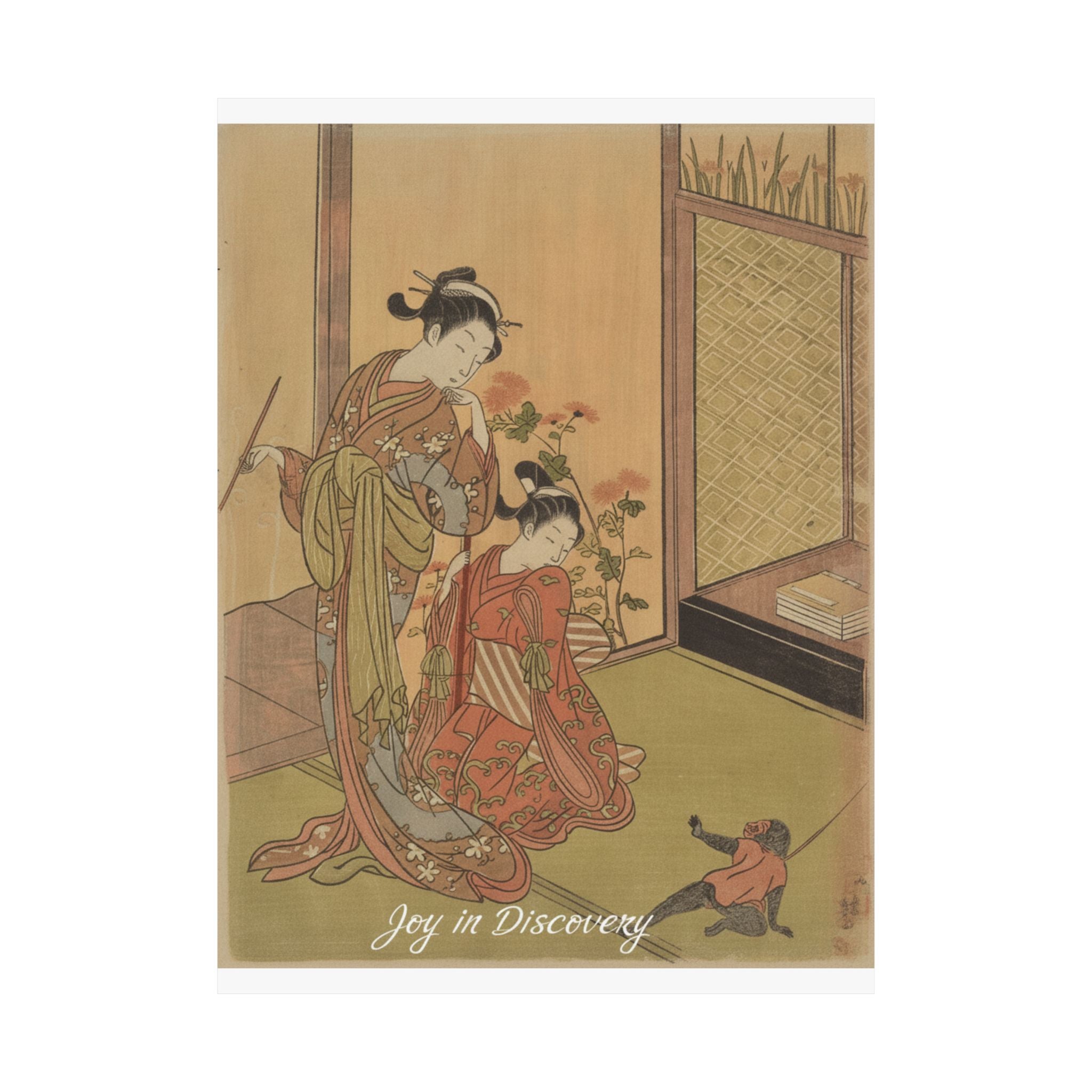 Affirmation — Two Girls Looking At A Monkey On A Leash — Matte Poster