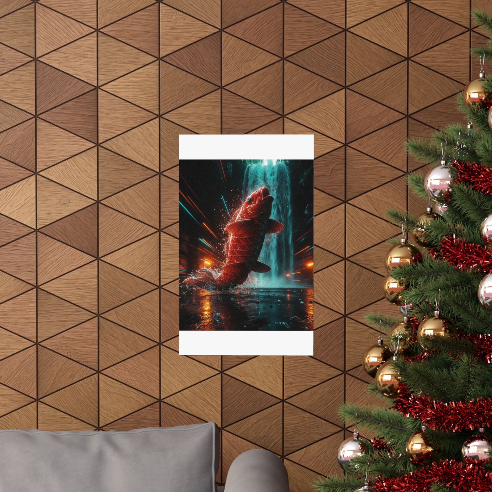 Fast Furious — Red Carp Ascending A Waterfall — Matte Poster