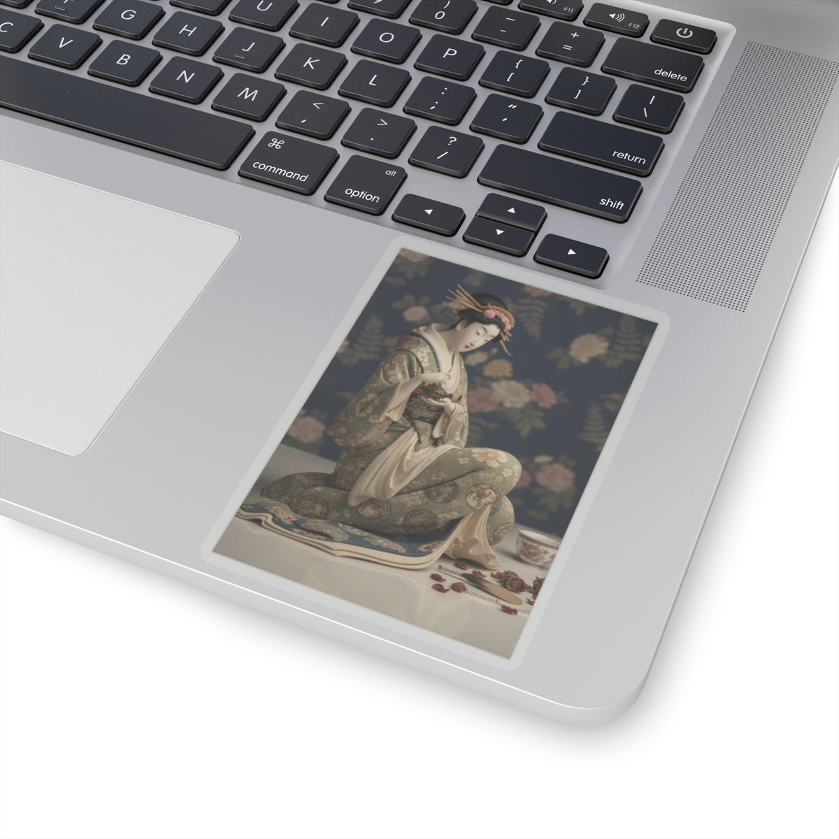 Product Marketing — Konosato Of Takeya Seated, Holding An Incense Burner — Kiss-Cut Sticker