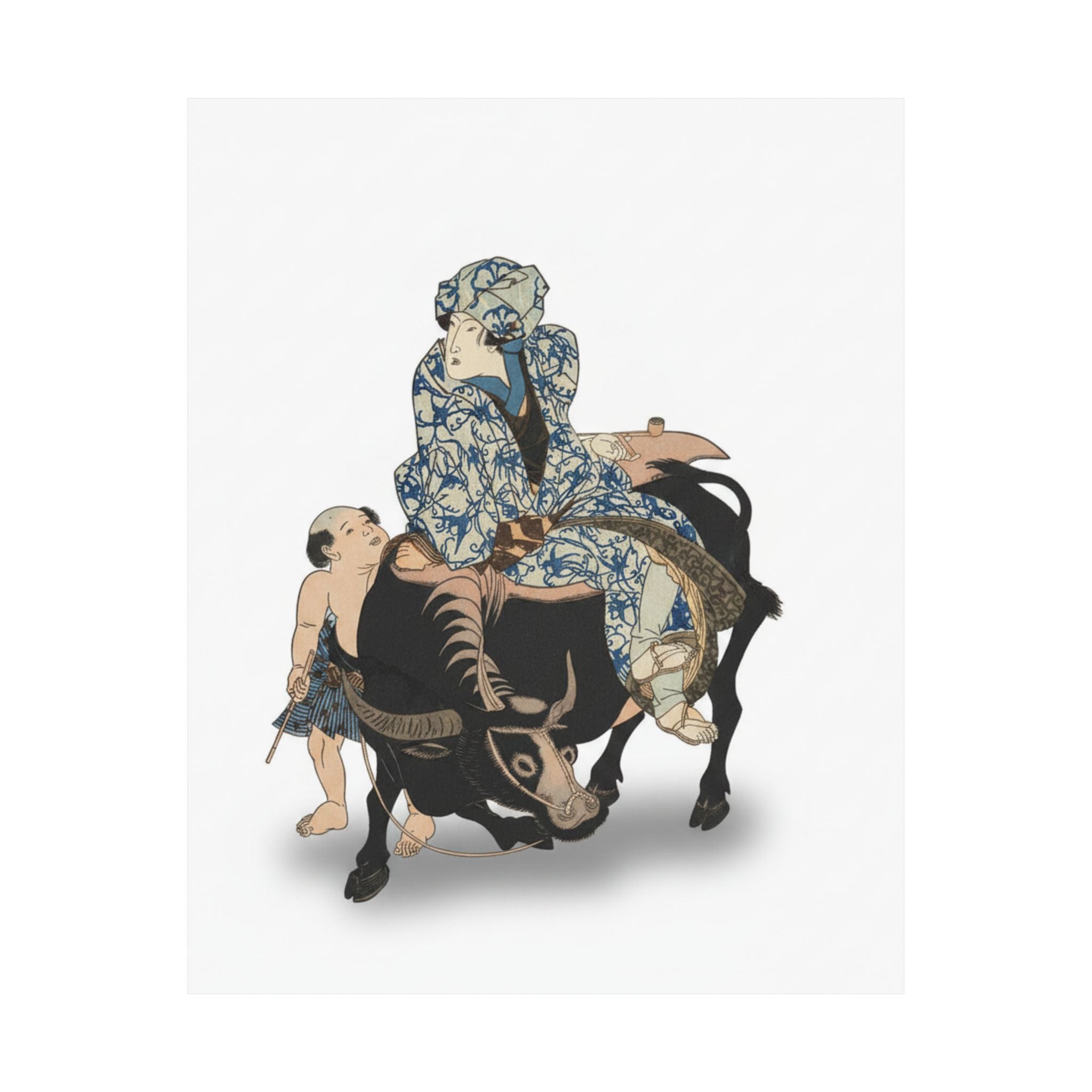 Ecommerce Main — Roshungi (Chinese, Lu Zhunyi) As A Woman With A Pipe Riding On A Buffalo — Matte Poster